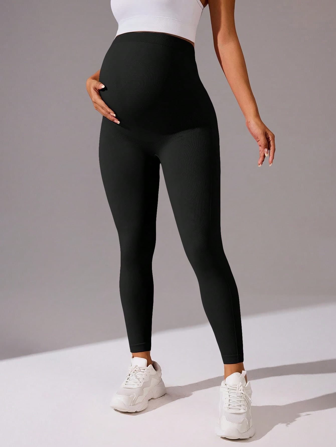 SHEIN Maternity Solid Color Casual Daily Wear Sports Leggings