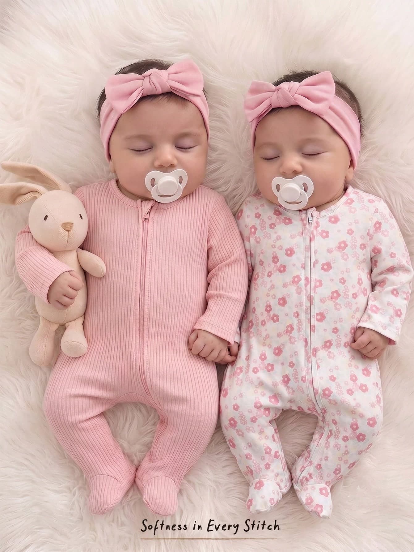 2 Pieces Newborn Knitted Comfortable Soft Long Sleeve Footed Jumpsuit, Cute Floral Pattern, Best Gift For Newborns, Home Wear, Versatile Fashion, Best Choice