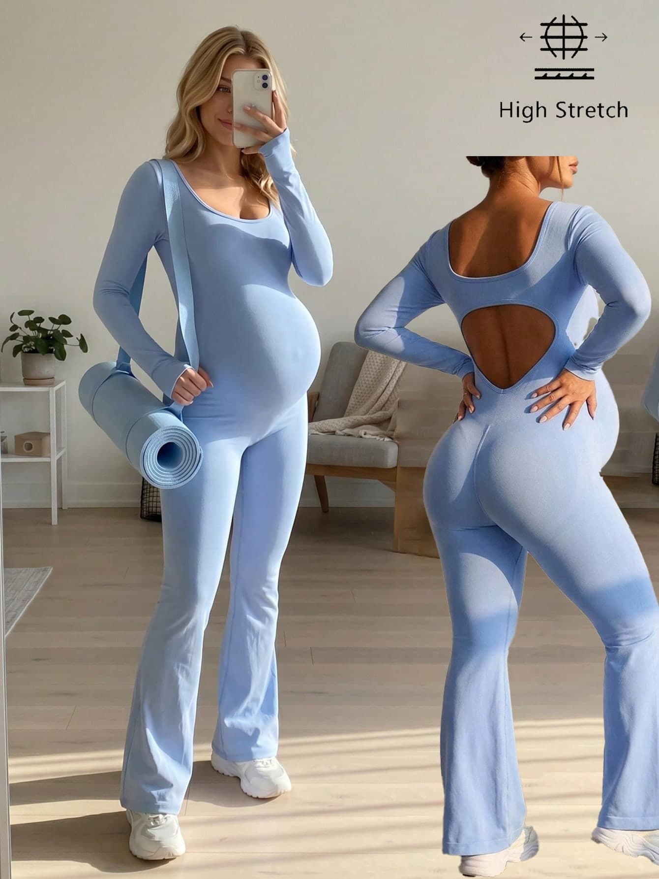 SHEIN Maternity Solid Color Long Sleeve Sports Jumpsuit