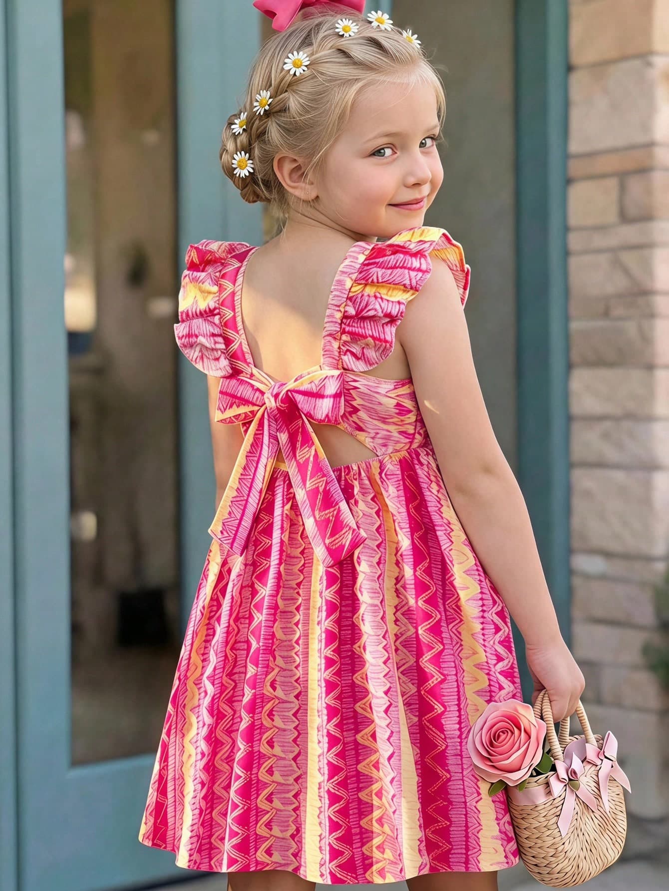 Emery Rose Kids Kids Young Girl Cute Friut Print Vacation Dress Yellow Summer