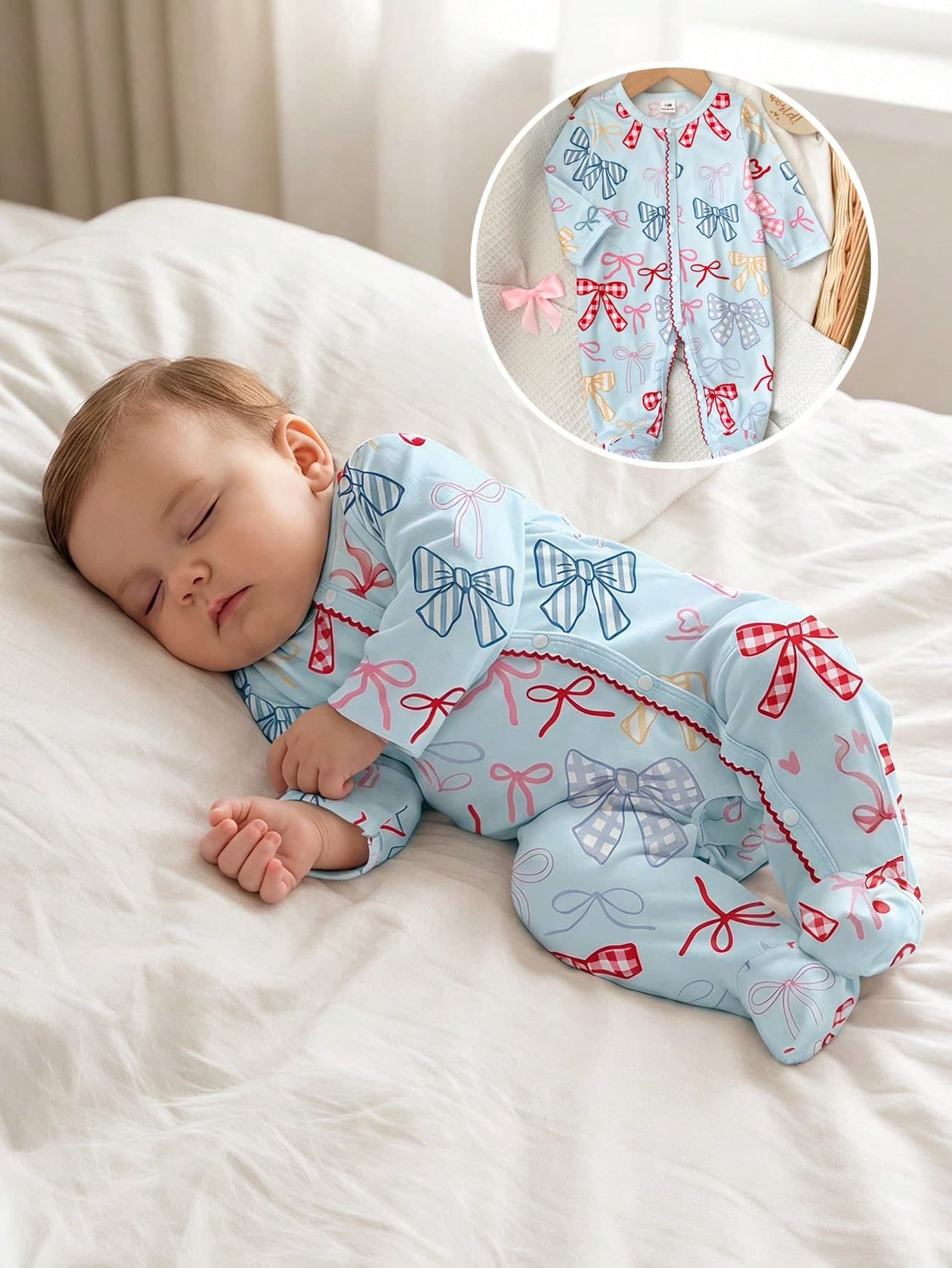 SHEIN Newborn Baby Cartoon Print Casual Daily Home Wear Long Sleeve Jumpsuit