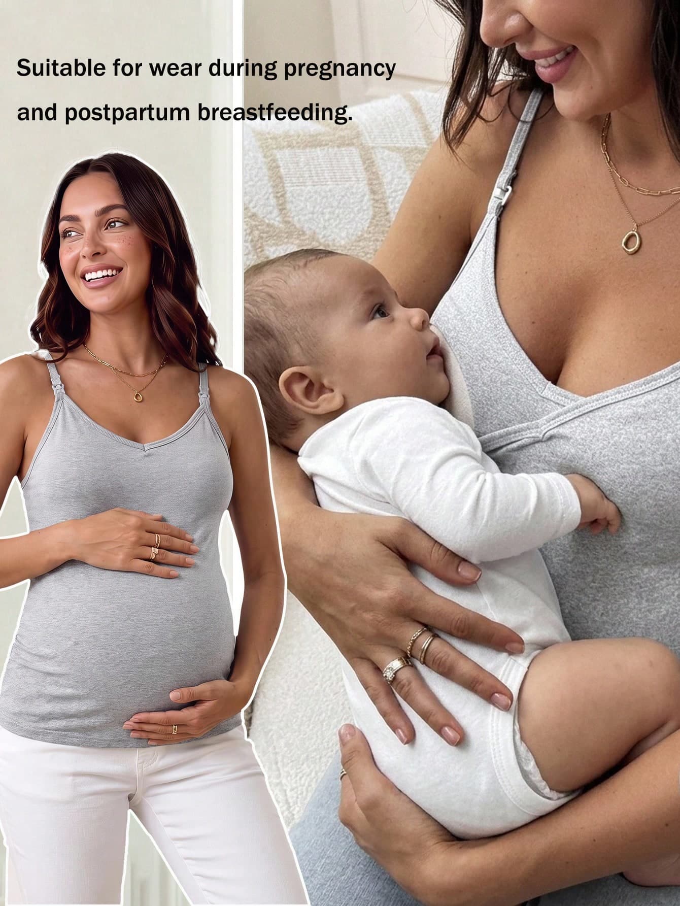 Slowluna Maternity Summer Casual Solid Color Camisole Nursing Top