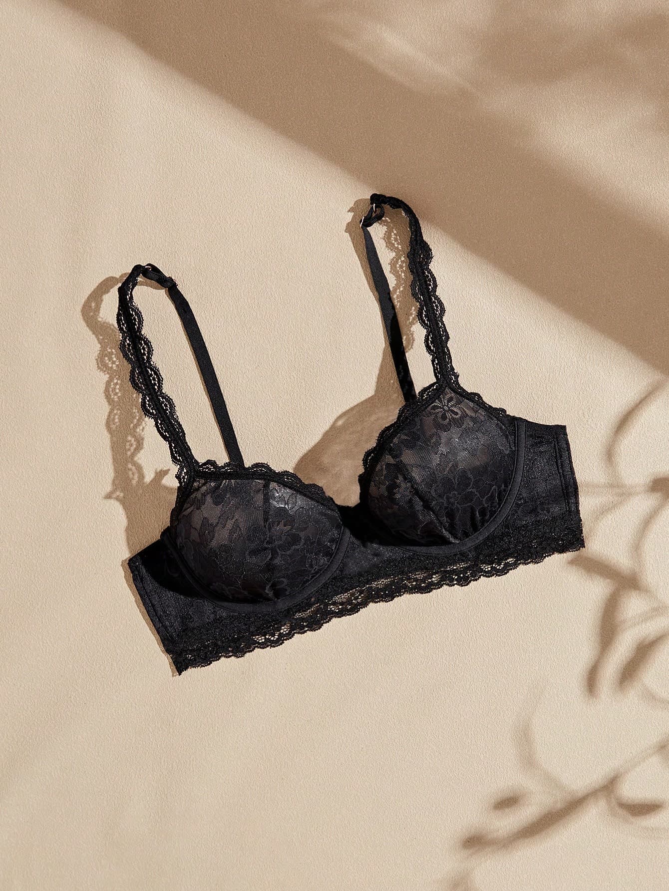 Lullawish 1pc French Style Sexy Lace Trim Underwire Bra, No Padding, Large Bust Minimizing, Push-Up & Lift