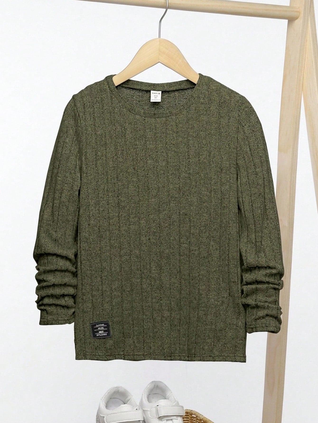 SHEIN Kids Boys' Casual Patchwork Crew Neck Pullover Long Sleeve T-Shirt