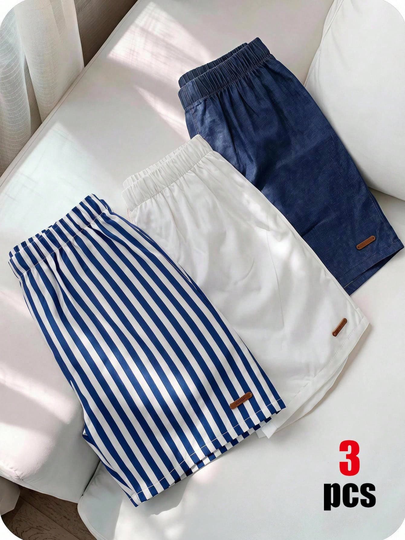 SHEIN 3pcs Buy 2 Get 1 Free Kids Tween Boy Casual Comfortable Patchwork Straight Leg Loose Shorts Multi-Pack, Summer Shorts, Boys Outfit Kids Set, Suitable For Spring And Summer, Valentines Day, Date, SummerOutfit, Beachweekend, Family Gathering, Back To School, Wedding Season, Sports, Birthday Party