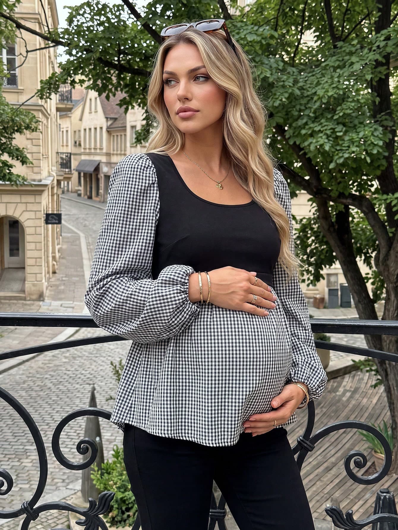 SHEIN Maternity Square Neck Long Sleeve Blouse Fall