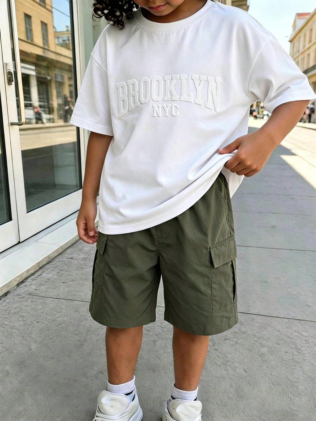 Coolqubz Teen Boys Casual Graphic Top & Textured Cargo Pocket Shorts Loose Fit 2 Pieces Set