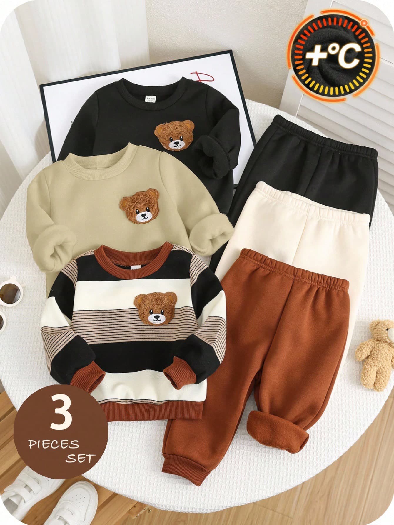 SHEIN LMoss Kids 3pcs Baby Boy Baby Girl Autumn Winter Casual Basic Striped Crew Neck Sweatshirt Multi-Pack