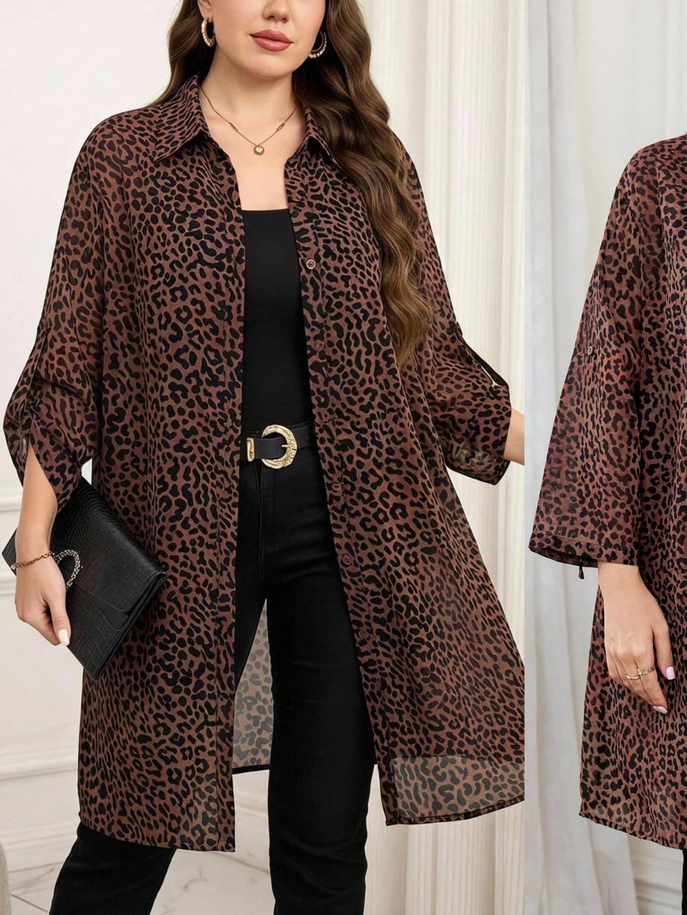 Reflora Plus Size Fashion Commuter Vacation Leopard Print Blouse Chocolate Brown Summer Casual Formal Sexy Whimsical