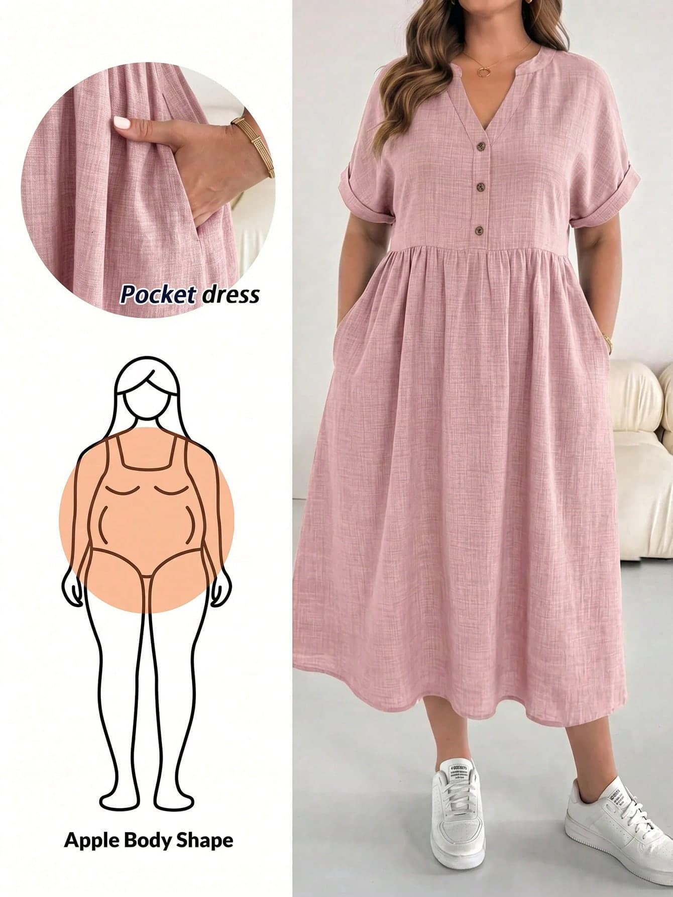 Shapeblank Plus-Size Women's Spring/Summer Fashionable Casual Loose Comfortable Everyday Basic Versatile Dusty Pink Vacation