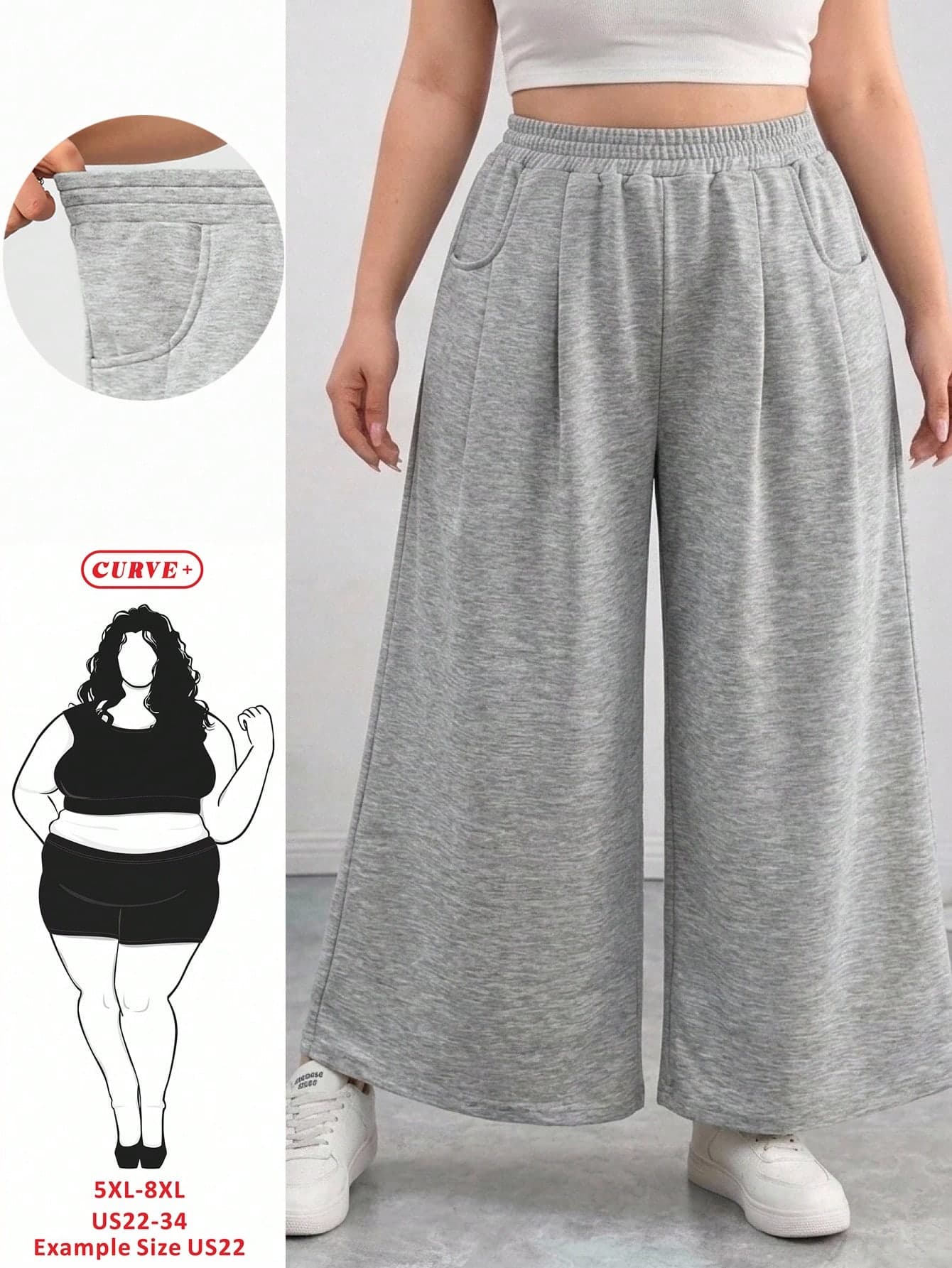 SHEIN CURVE+ Plus Size Vacation Leisure Wide Leg Plant Boho Printed Pants Fall