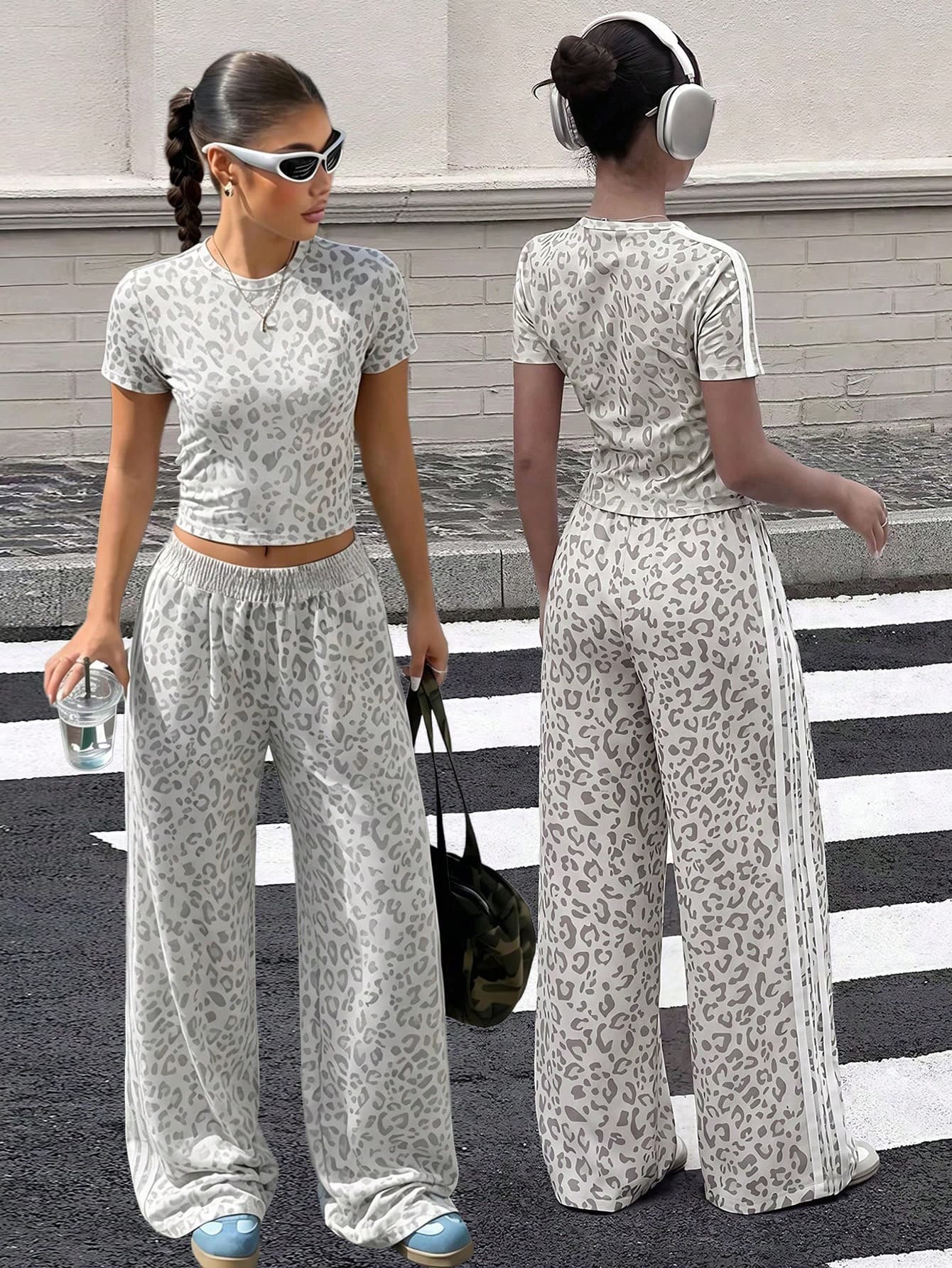 SHEIN 2pcs Set Teenage Short Sleeve & Pants Outfit, Bow Tie Ribbon Pink, Suitable For Spring/Summer, Sports & Commute