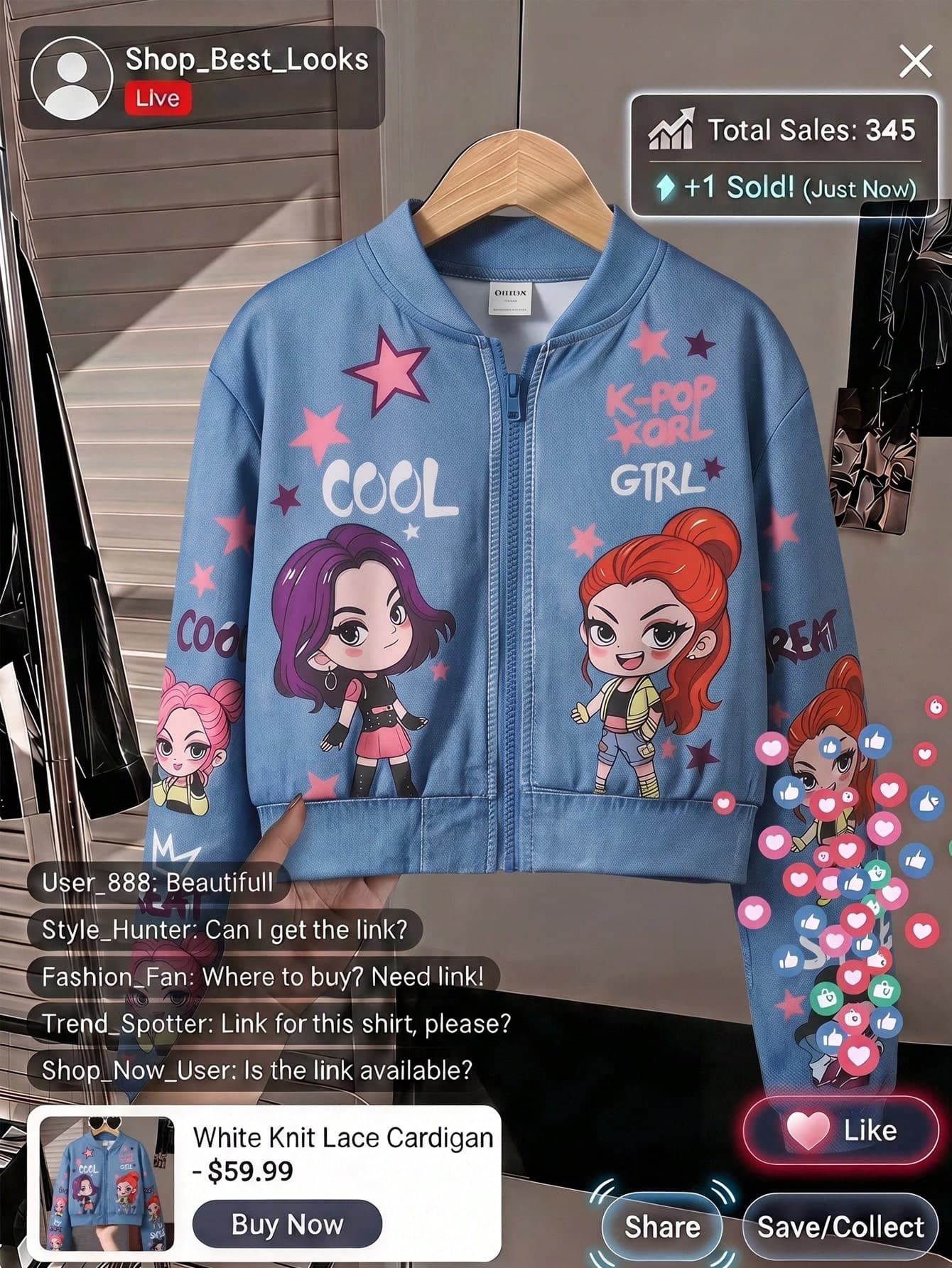 Teen Girls Cartoon Print Faux Denim Cropped Baseball Jacket, For School Trip Daily Wear