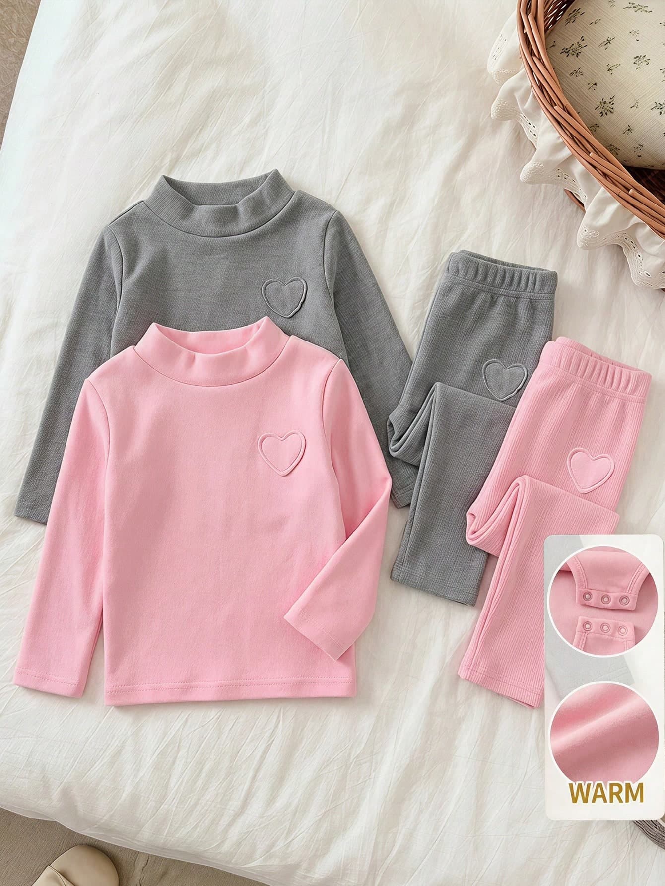 SHEIN 2pcs/Set Babygirl Cute Casual Knit Solid Color Long Sleeve Open Crotch Romper