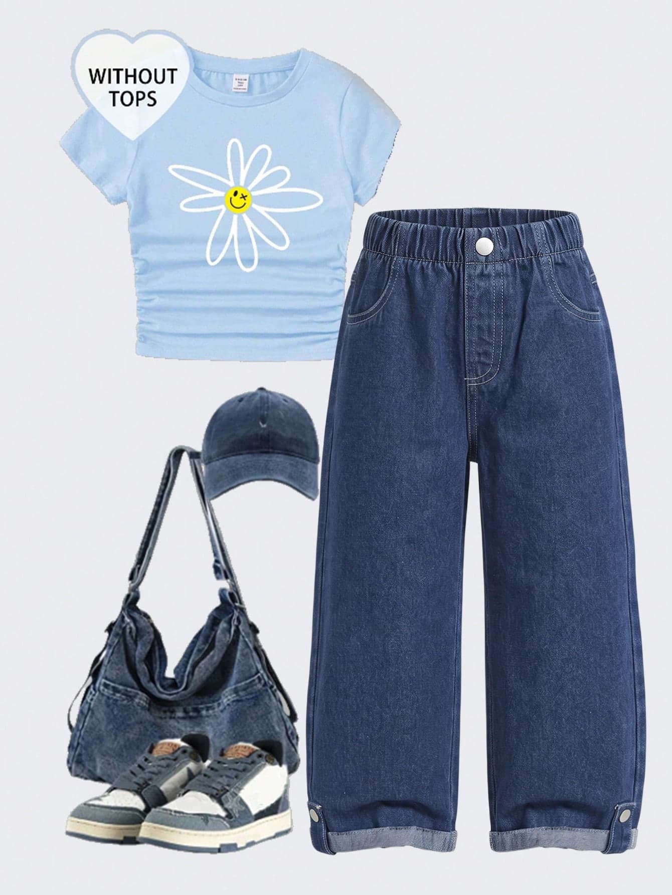 Elladie kids Girls' Denim Jeans, All-Season New Style, Fashion Casual, Vintage Dark Blue Denim Color, Elastic Waistband Design, Straight Leg Fit, Soft And Comfortable Denim Fabric, Versatile Fashion Style For Daily Wear, Suitable For Daily Outings, Gatherings And More, All-Season New Girls' Denim Jeans