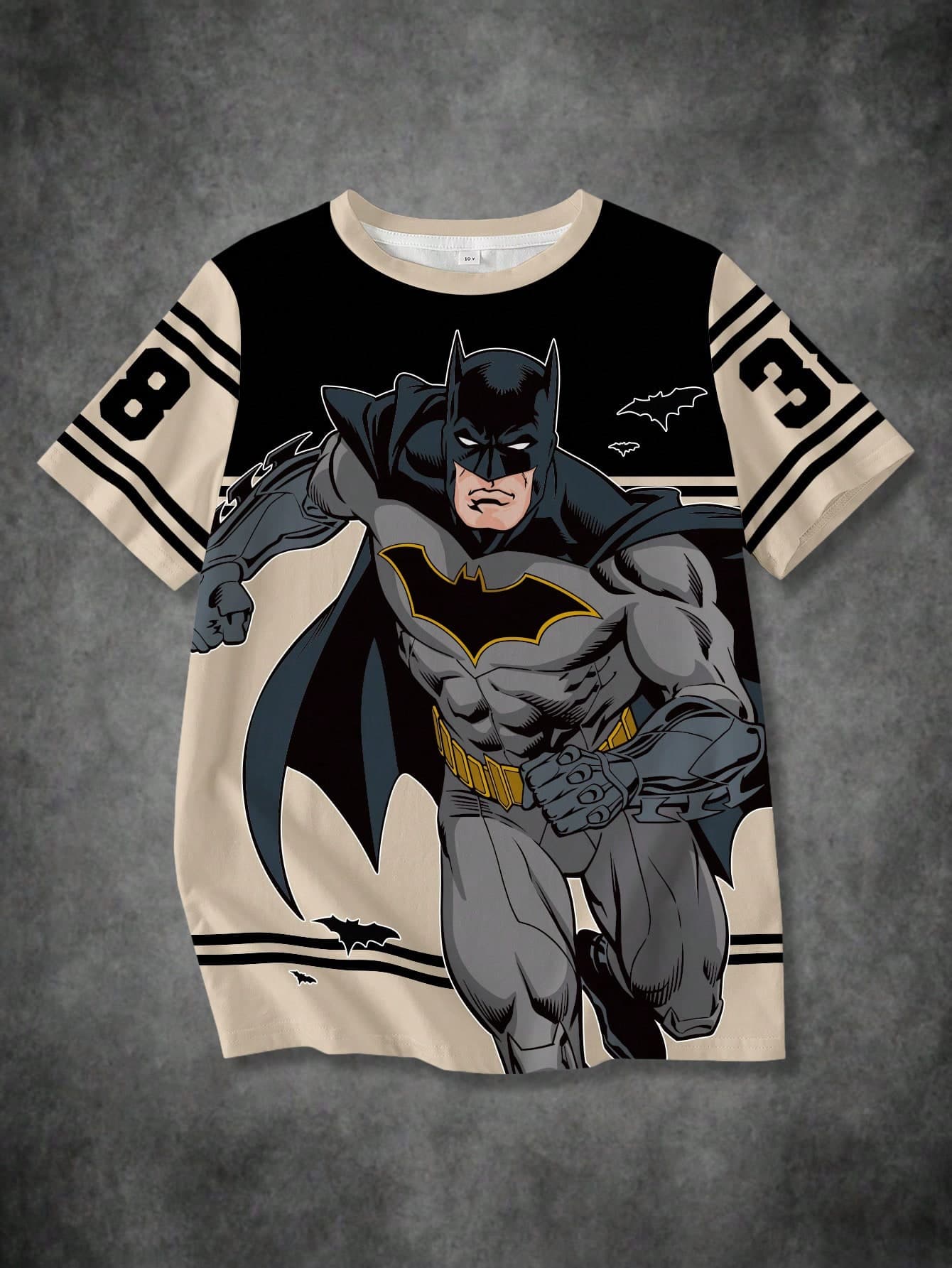 BATMAN X SHEIN Tween Boys' Casual Fashionable Street Wear Everyday Commute Anime Hero & Numeral Print Contrast Color Short Sleeve T-Shirt, Summer