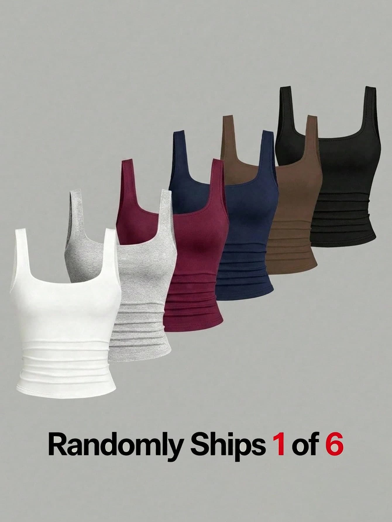 1pc; 1 Of 6 Random; Teen Girls Simple Casual Square Neck Tank Top, Simple White, Black, Pink, Gray, Lilac, Lake Green; Suitable For Summer, Suitable For Spring/Summer, Comfortable And Relaxed, Family Outings, Casual Sports