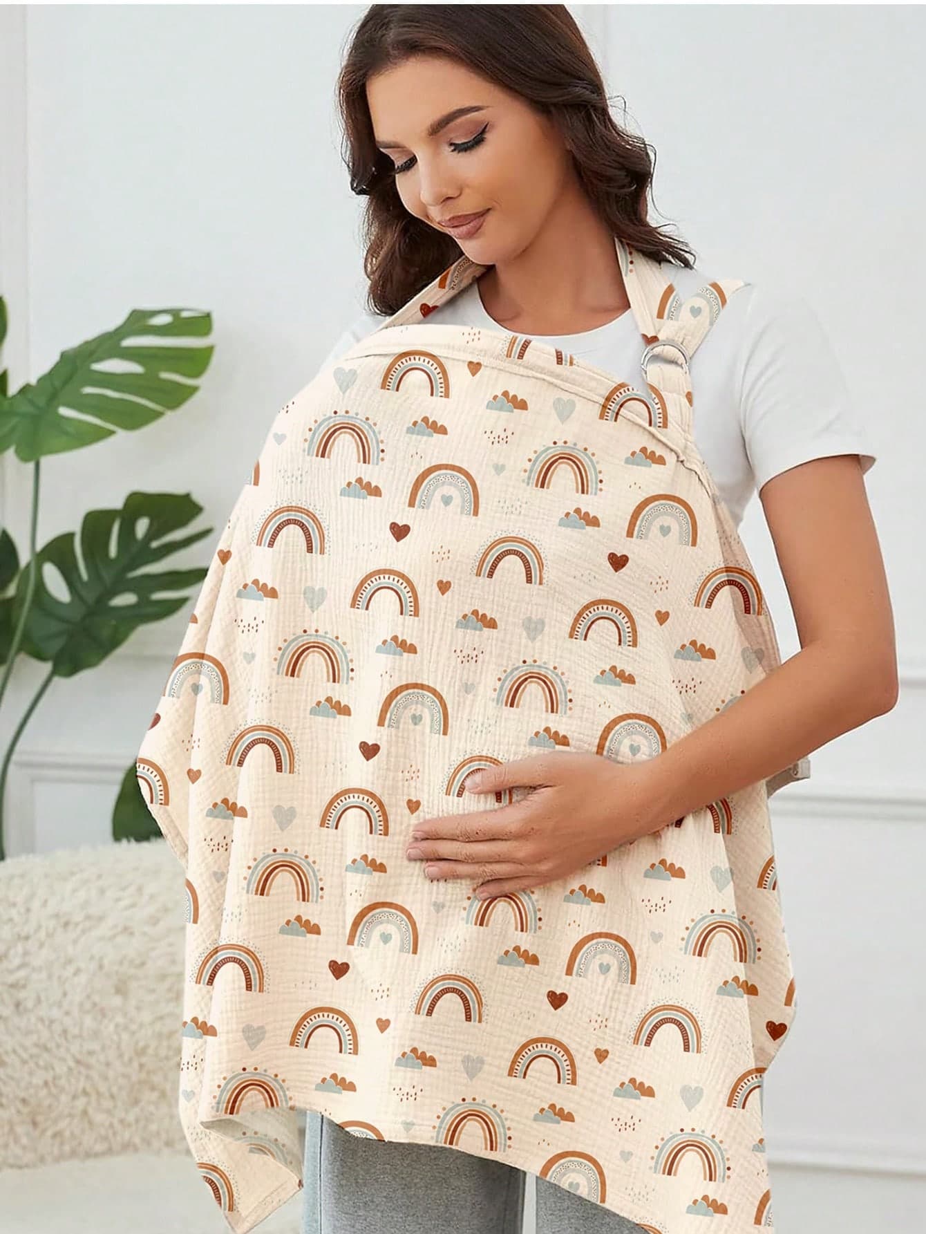1pc Cotton Muslin Nursing Cover, Breathable Nursing Scarf With Rigid Support Ring, Nursing Apron, Multi-Purpose Car Seat Canopy, Easter Gift