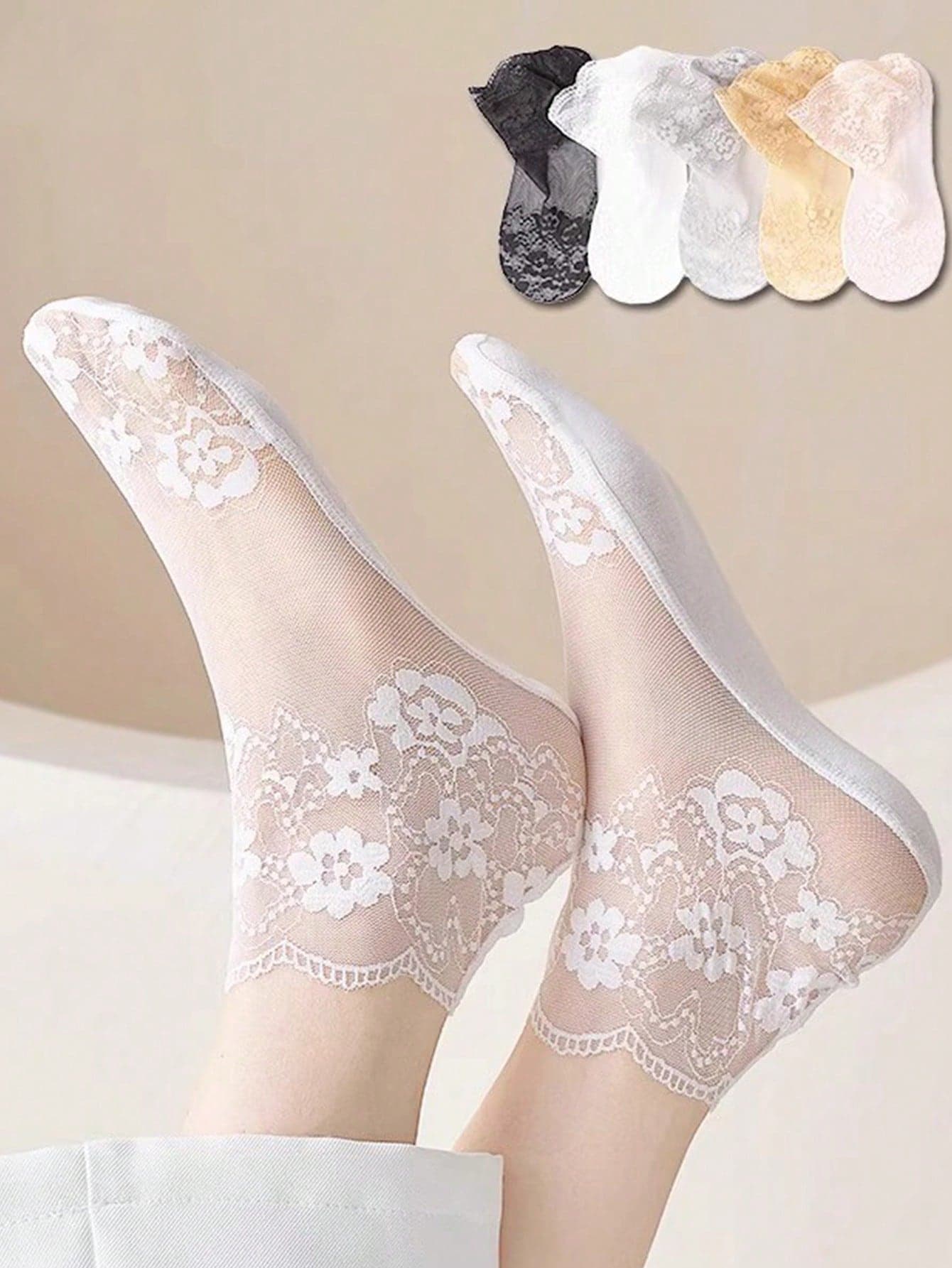 Lolita Style Women's Invisible Lace Socks, Women's Lace Boat Socks, Hollow Anti-Slip Low Vamp Transparent Socks, Women's Christmas Gift
