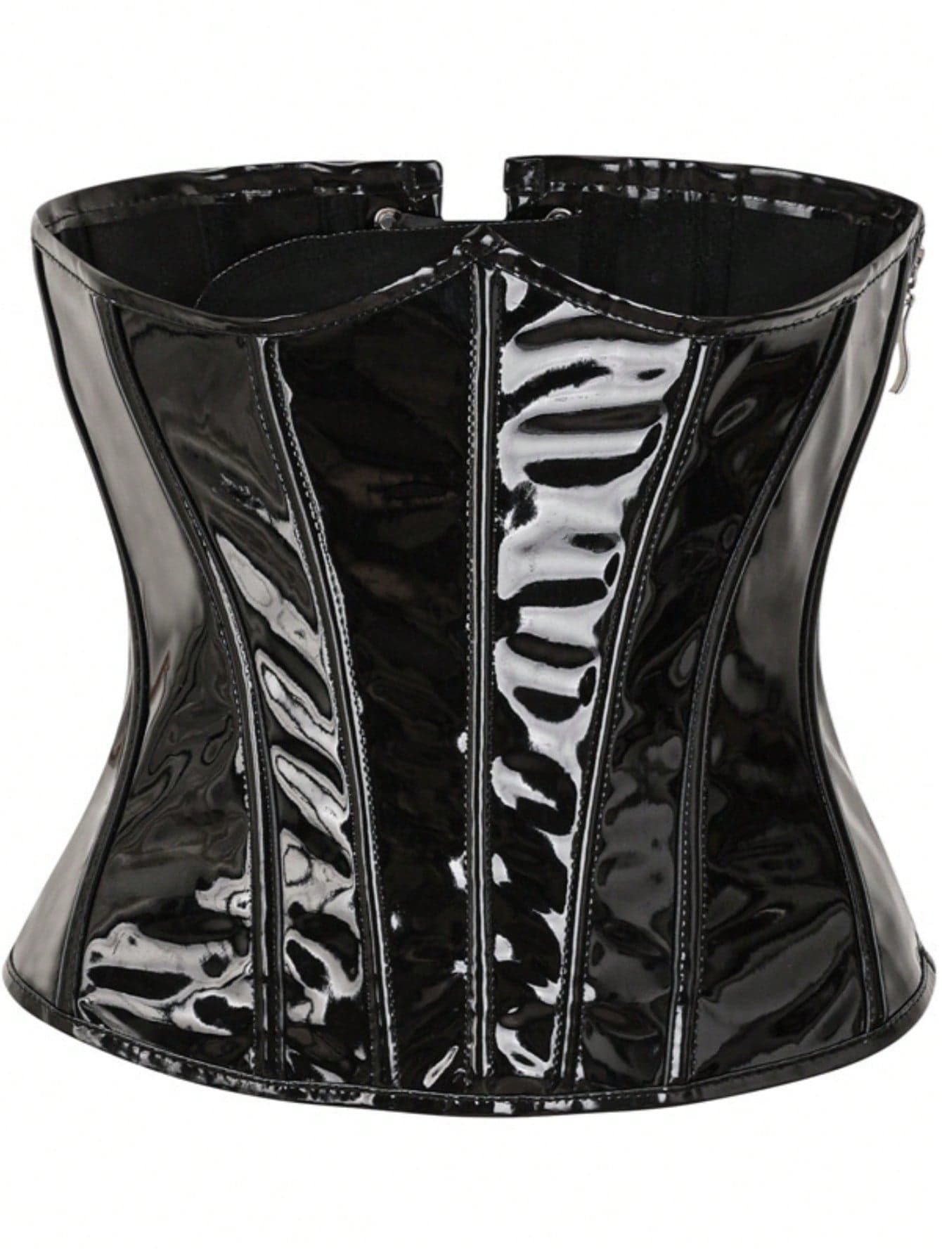 1pc Women's Shiny Leather Crop Top Bustier With Side Zipper, Back Strap & Waist Cincher Women Corset Belt For Dress,Waist Trainer Waist-Shaping For Waist Slimming And Tummy Control Halloween Costume