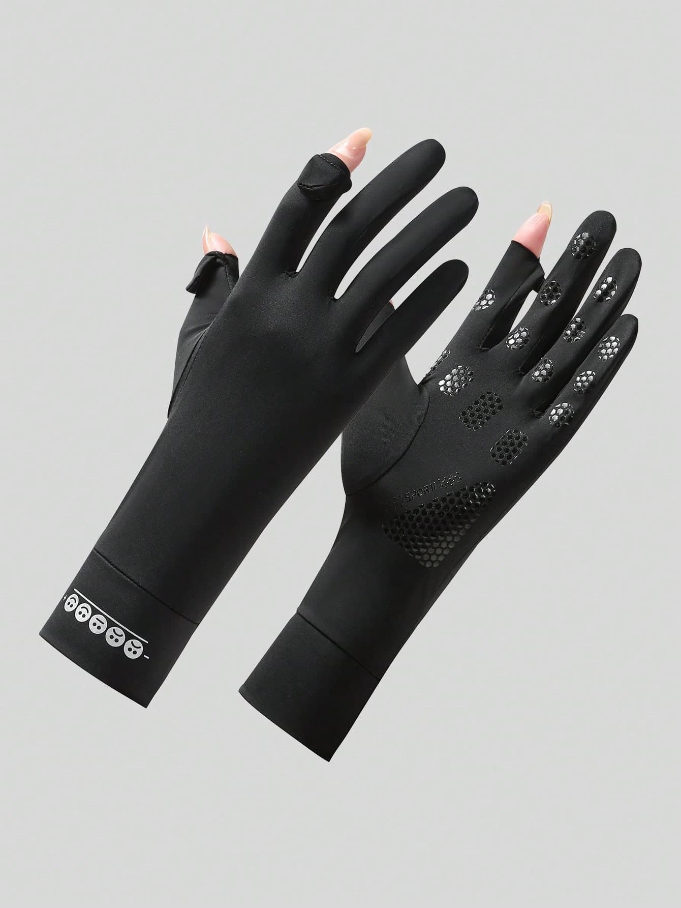 1 Pair Women's Mid-Length Sun Protection Gloves, Summer Breathable Anti-Slip Cycling Ice Silk Fingerless Flip Cover Gloves
