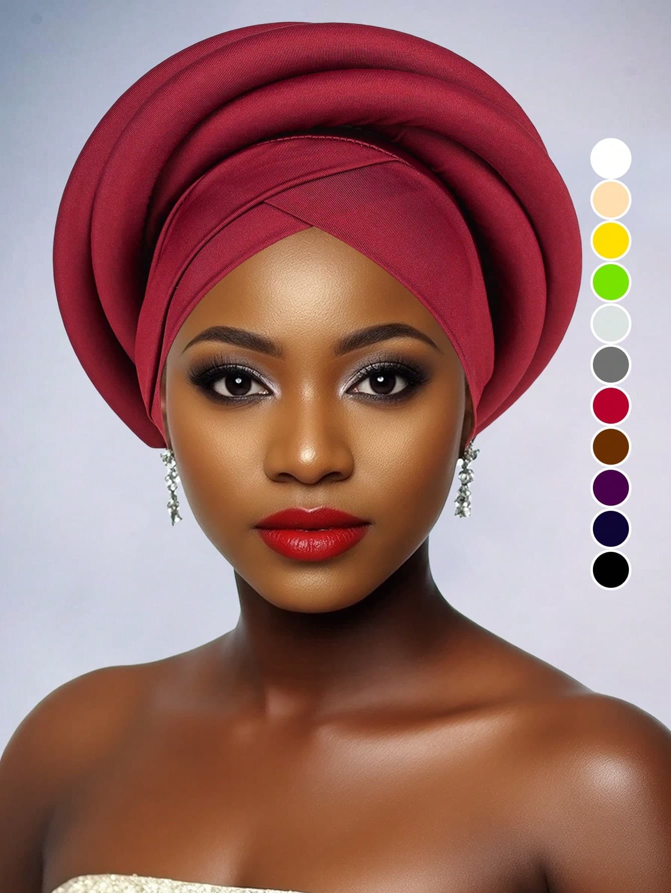 Awegeo 1Pc Women's Solid Color Luxury African Style Headscarf - Eye-Catching And Easy To Wear Headscarf Suitable For Grand Banquets, Weddings, Parties And Special Occasions