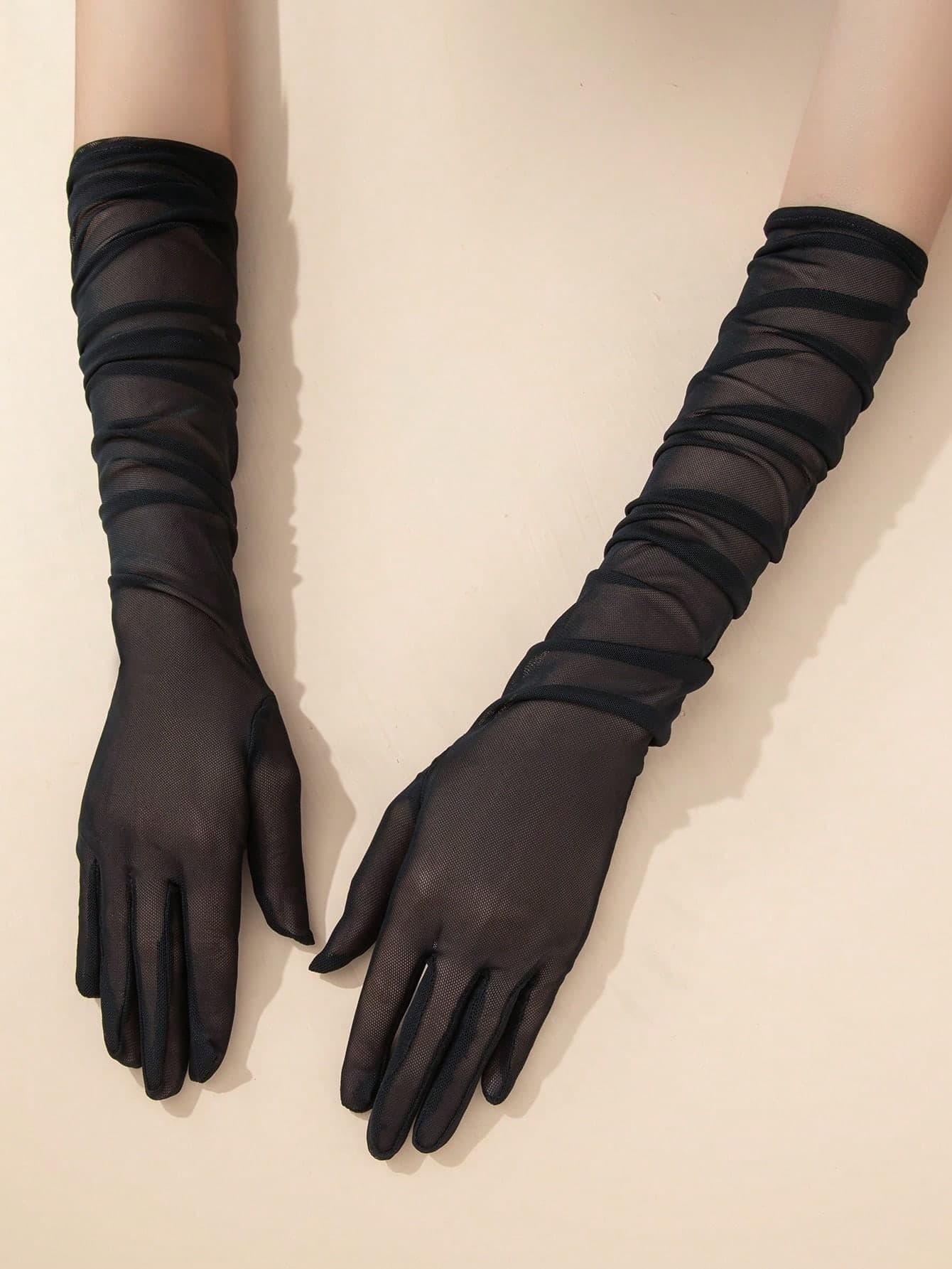 1 Pair Women's Fashion Minimalist Mesh Sheer Long Gloves, Suitable For Decorative Party, Halloween Costume, Wedding Wear