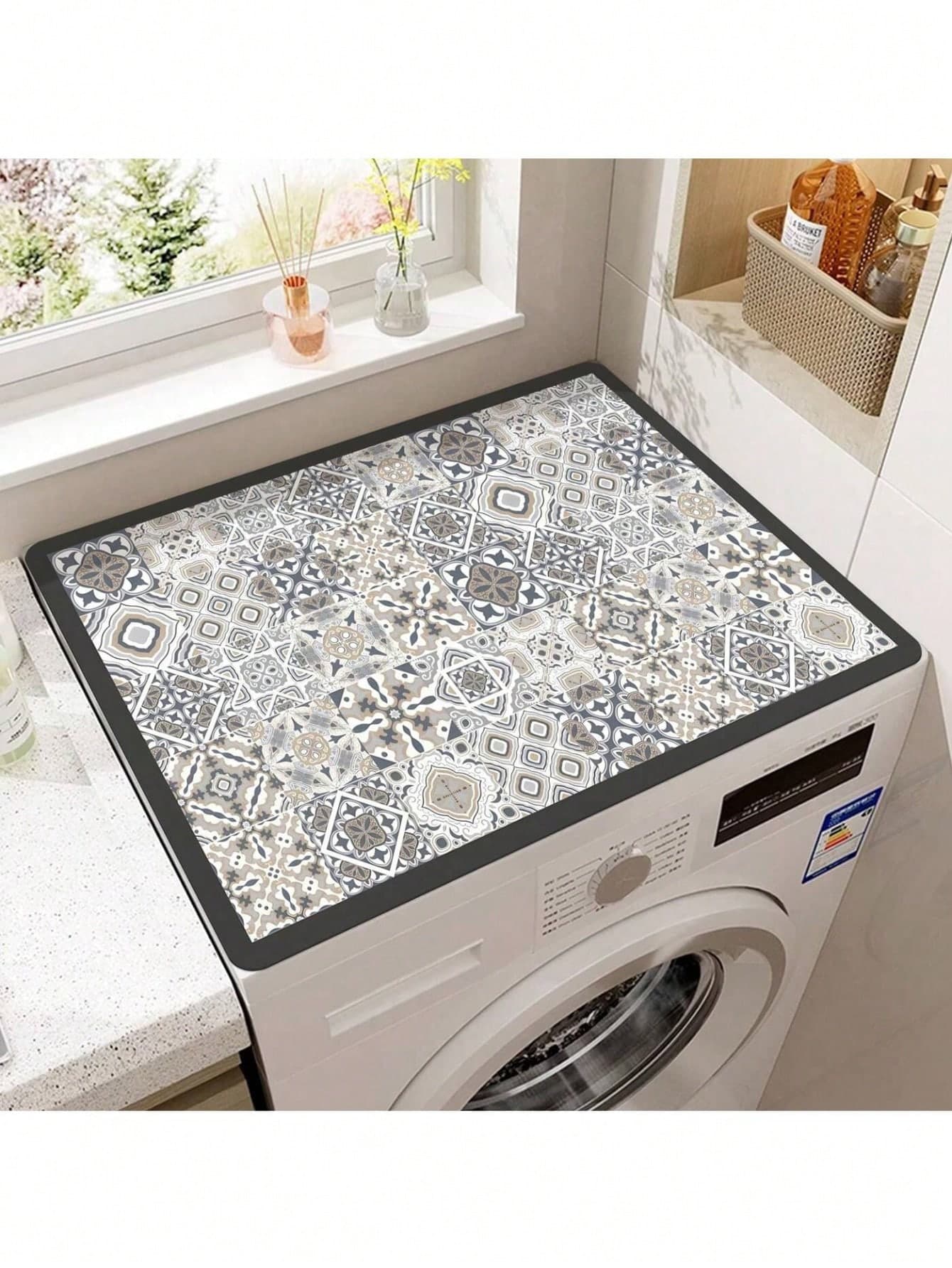 1pc Boho Print Washing Machine Dust Cover Pad,Countertop Absorbent Table Mat,Absorbent & Quick-Dry Fridge Mat, Microwave Oven Dust Cover,Soft Diatom Mud Drainage Pad,Non-Slip Super Absorbent And Wear-Resistant Dish-Washing Dry Pad