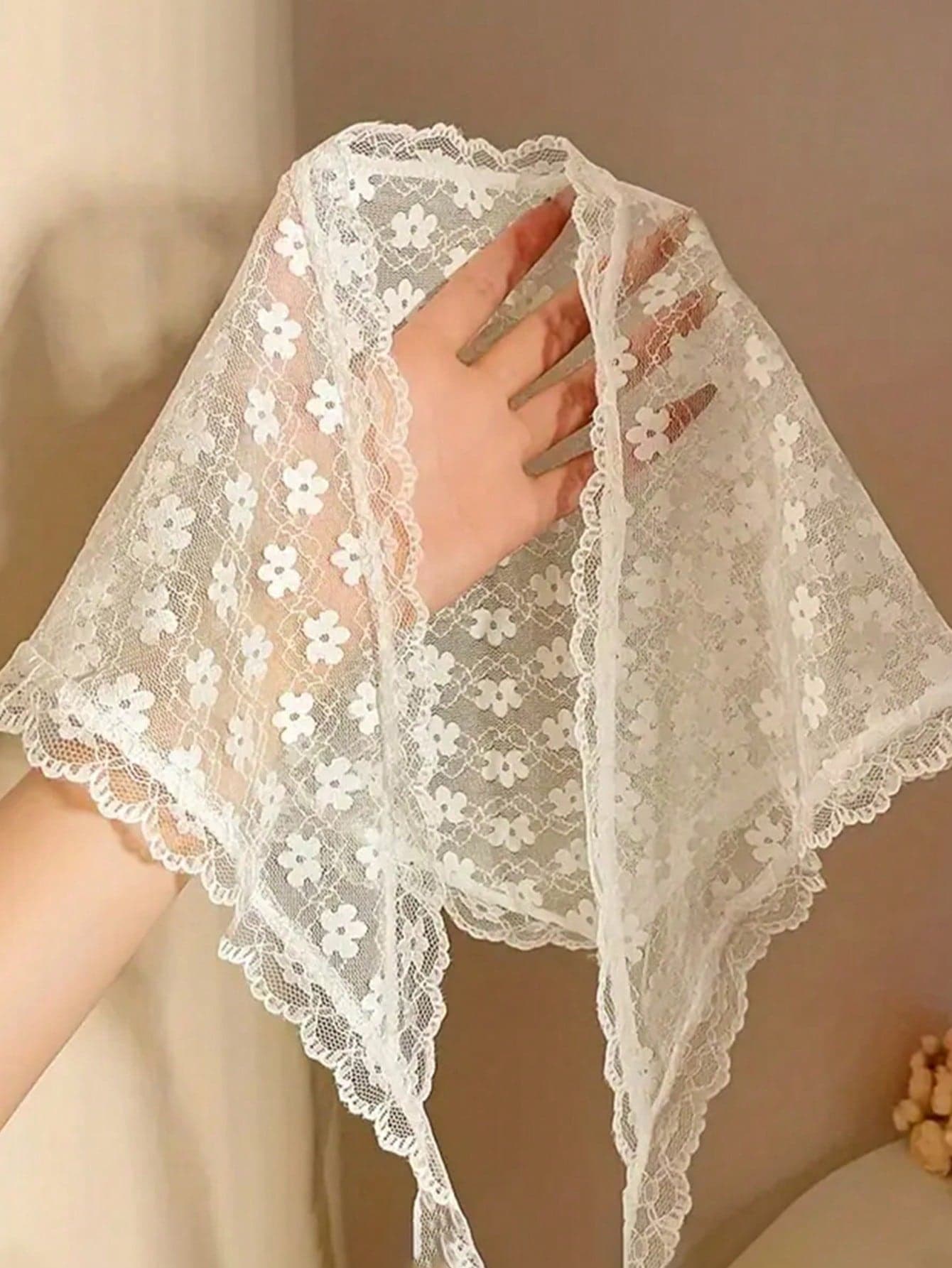 1pc French Lace Headband,Vintage Countryside Style Hair Band Sweet White Hair Accessories,Polyester Retro Vacation Scarf Outdoor