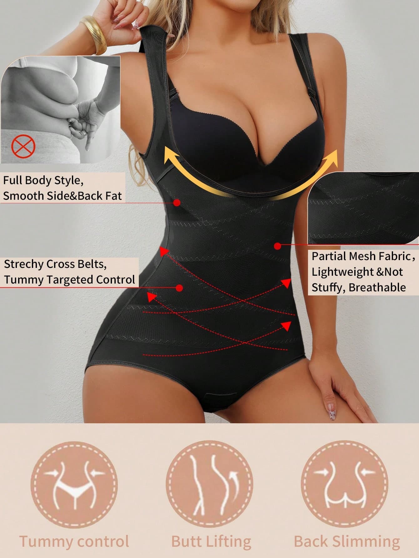 Women's Shapewear Jumpsuit, Breathable Open Bust Waist Trainer, Tummy Control Slimming Shaping Camisole