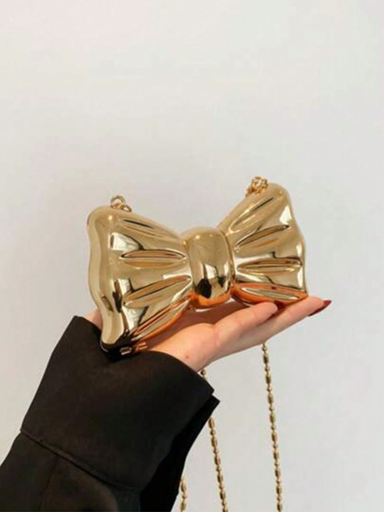 1pc Acrylic Plated Metal Bowknot Mini Evening Bag, Decorative Versatile Women's Fashion Chain Lipstick Bag, Jewelry Earphone Makeup Box Gift For Ladies, Suitable For Valentine's Day, Parties, Dates, Shoulder Crossbody Purse, Elegant Women Coin Purse