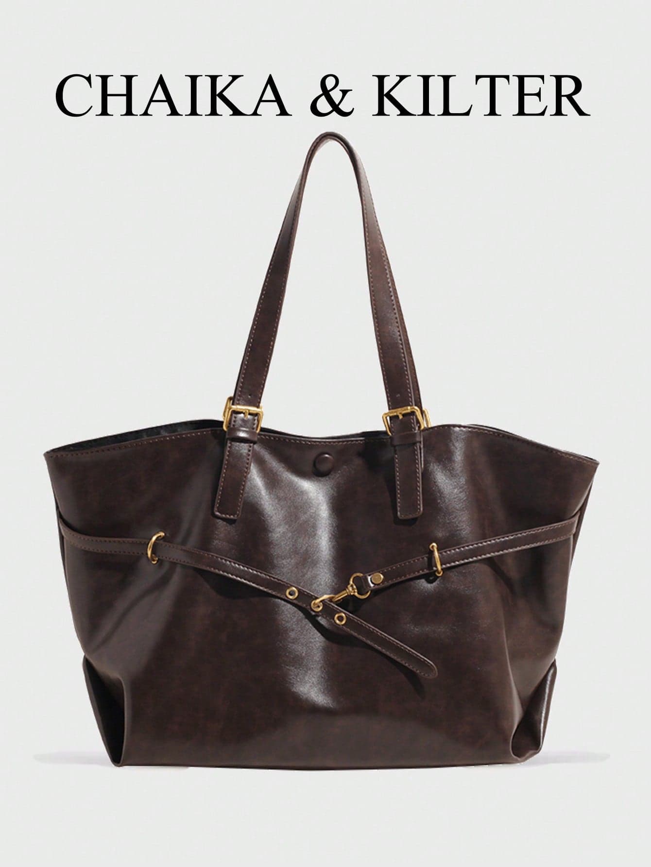 CHAIKA & KILTER Solid Color PU Fabric Shoulder Bag, Women's Retro Casual Large Capacity Shoulder Handbag, College Student Backpack