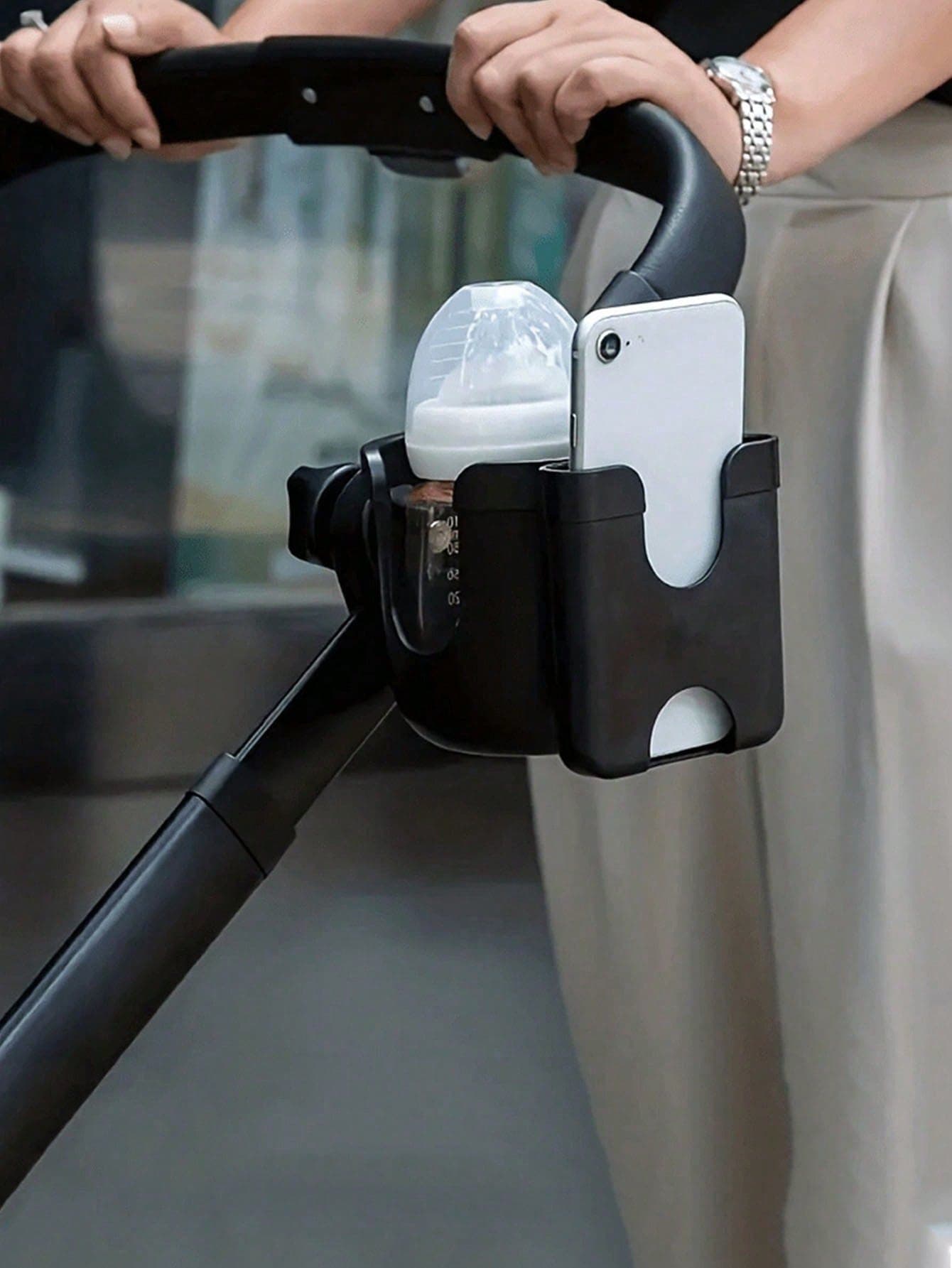 Multifunctional Baby Stroller Cup Holder & Phone Holder, With Bottle And Phone Bracket, Adjustable Clip, Suitable For 0-6 Years Old Children - Easy Installation
