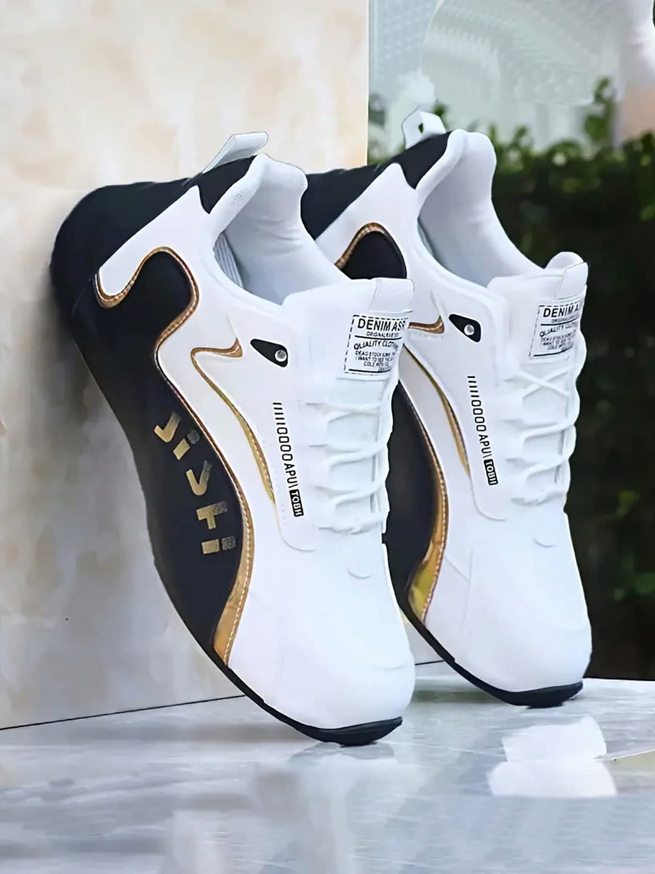 OBOVAY Men Black And Gold Color Casual Sports Shoes - Low-Top Design, PU Upper And PVC Sole, Comfortable Fabric Lining, Suitable For Casual Wear