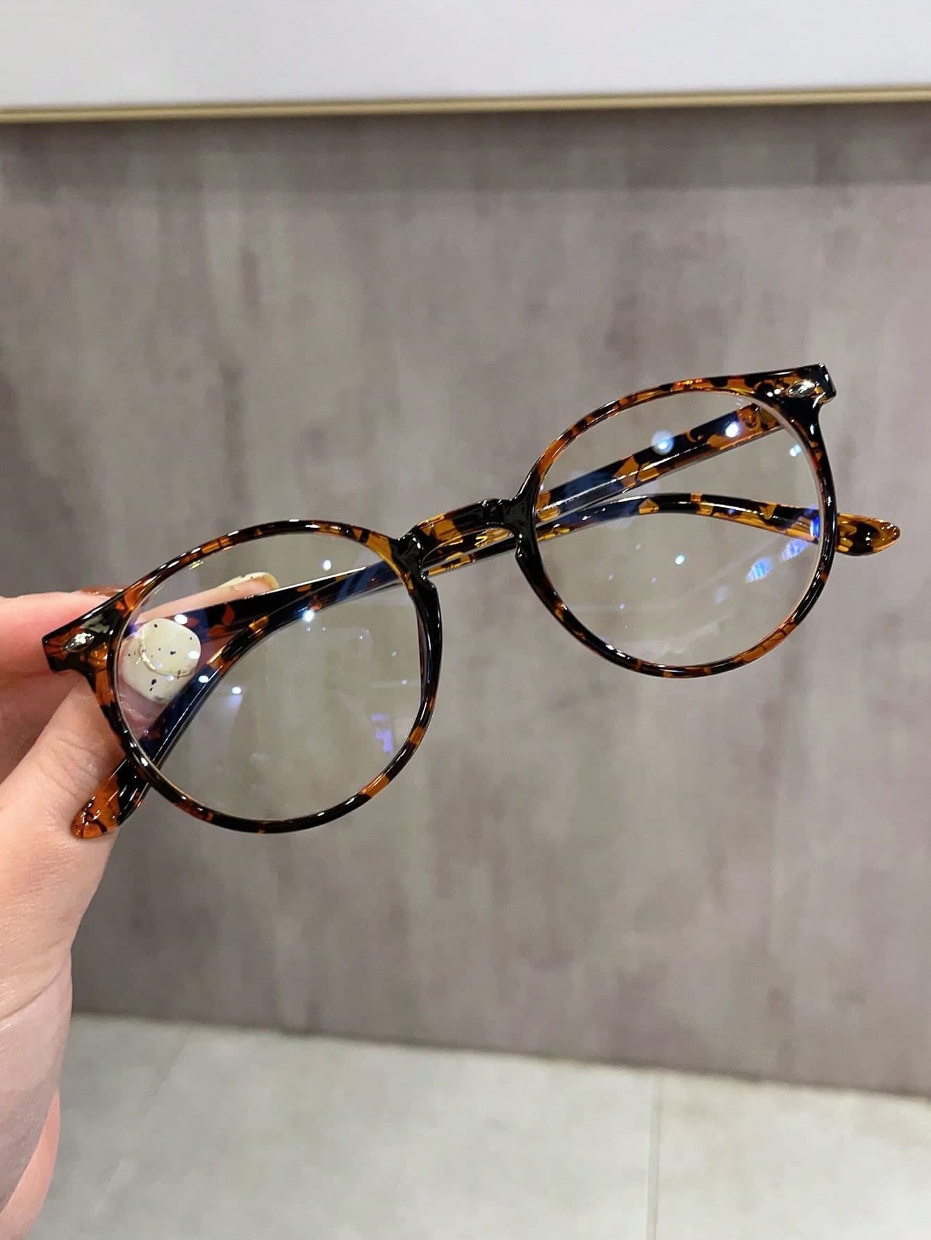 1pair Women Tortoiseshell Round Frame Casual Style Eyeglasses, For Daily Life Clear Glasses Accessories Glasses Accessories For Women