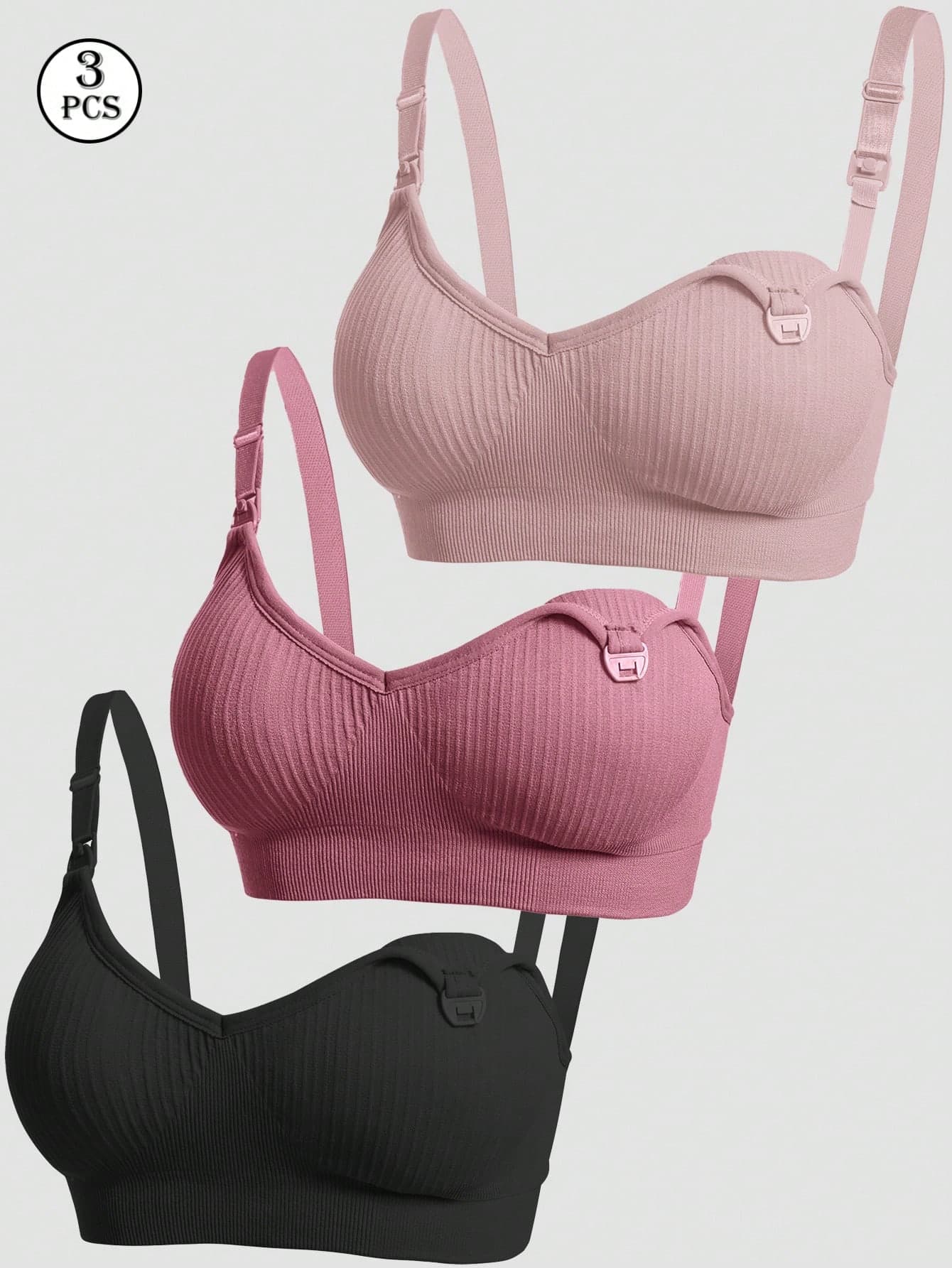 3pcs/Set Pregnant Women Nursing Bras With Front Buckle Closure, Comfortable Nursing Lingerie