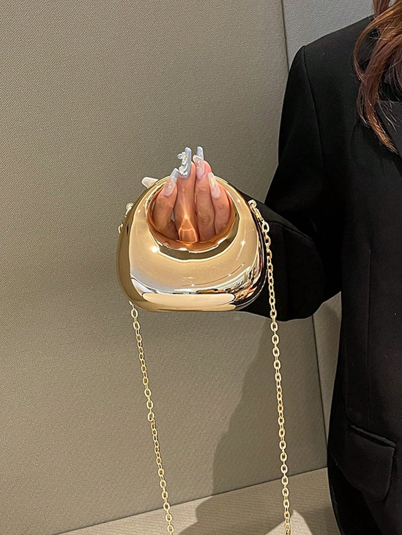 Acrylic Crescent-Shaped Box Handbag, Mini Palm Bag, Fashionable Versatile Chain Shoulder Crossbody Bag, Suitable For Lipstick, Earphones And Other Items, Wedding