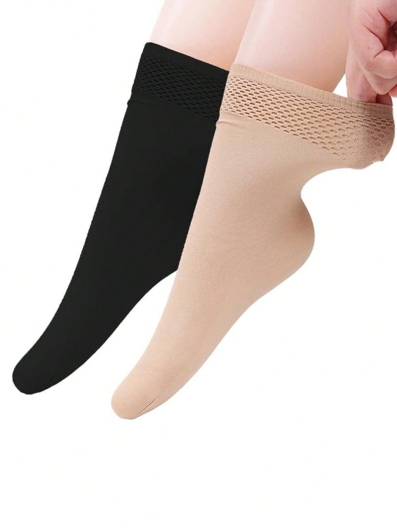 10 Pairs Opaque Solid Color Mid-Calf Socks, Women Ankle-High Leggings Socks With Net Hollow Out & High Elasticity, Fall