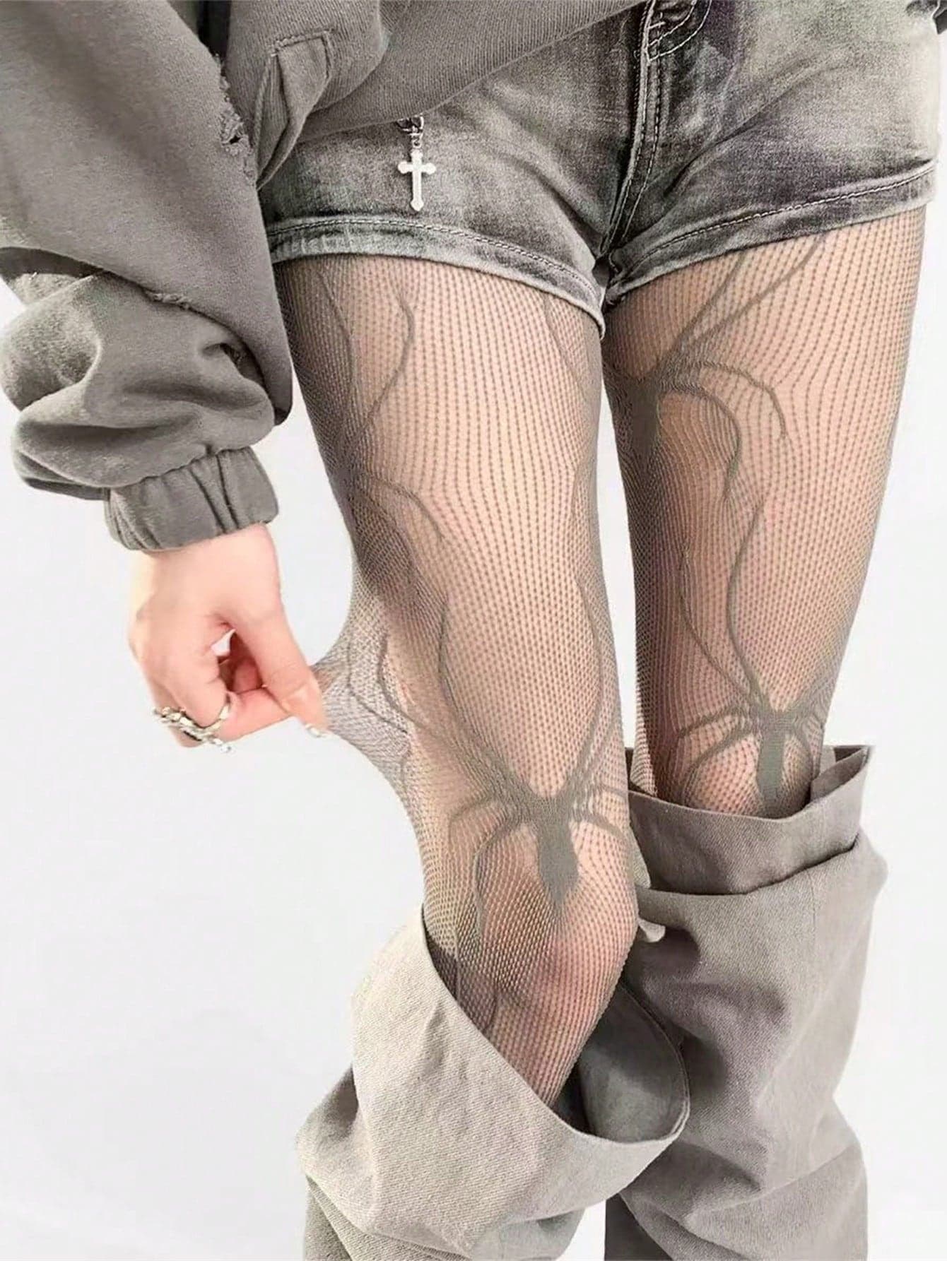1pc Women's Lolita Spider Lace Patchwork Sheer Pantyhose, Personalized Fashion Thigh High Stockings