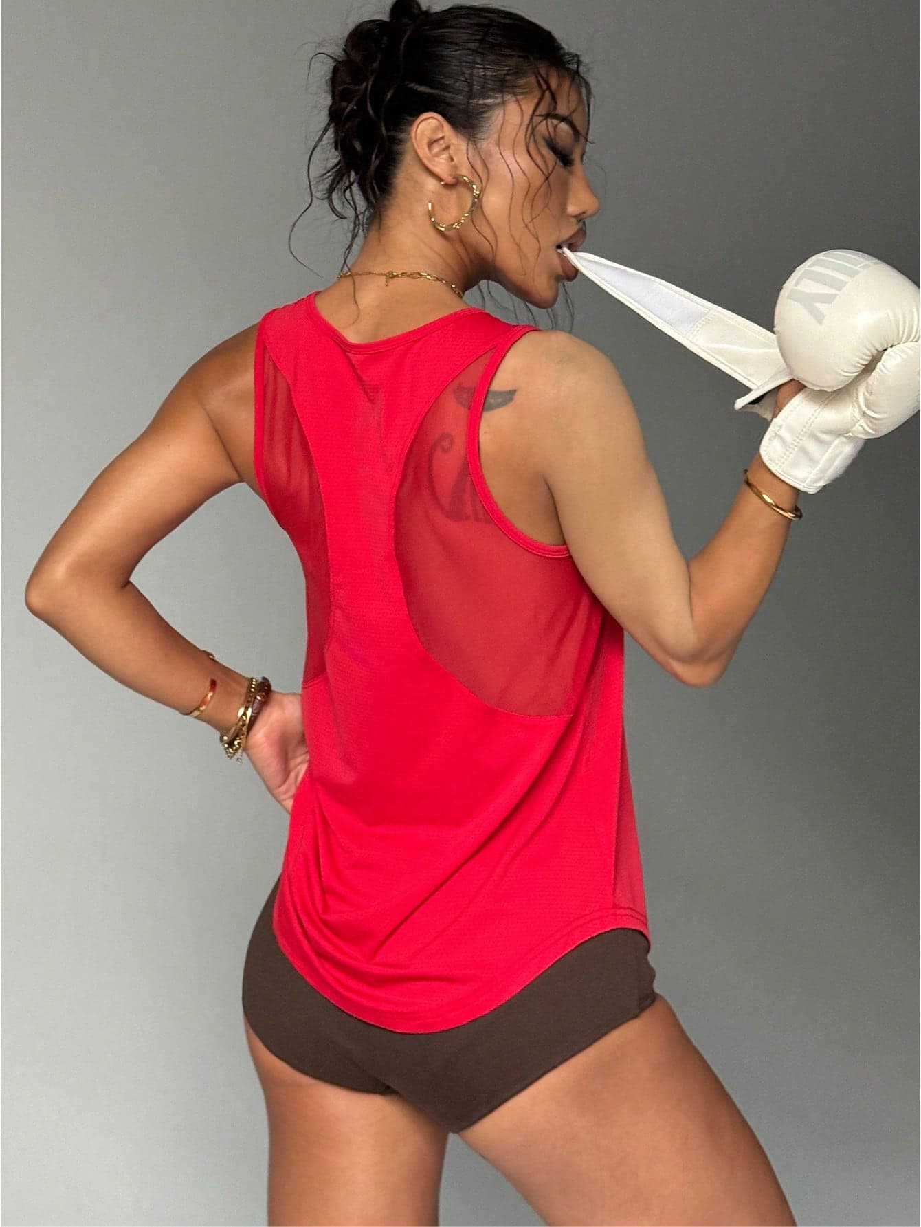 Solid Color Hollow Back Sports Tank Top, Fitness Vest, Gaming Outfit