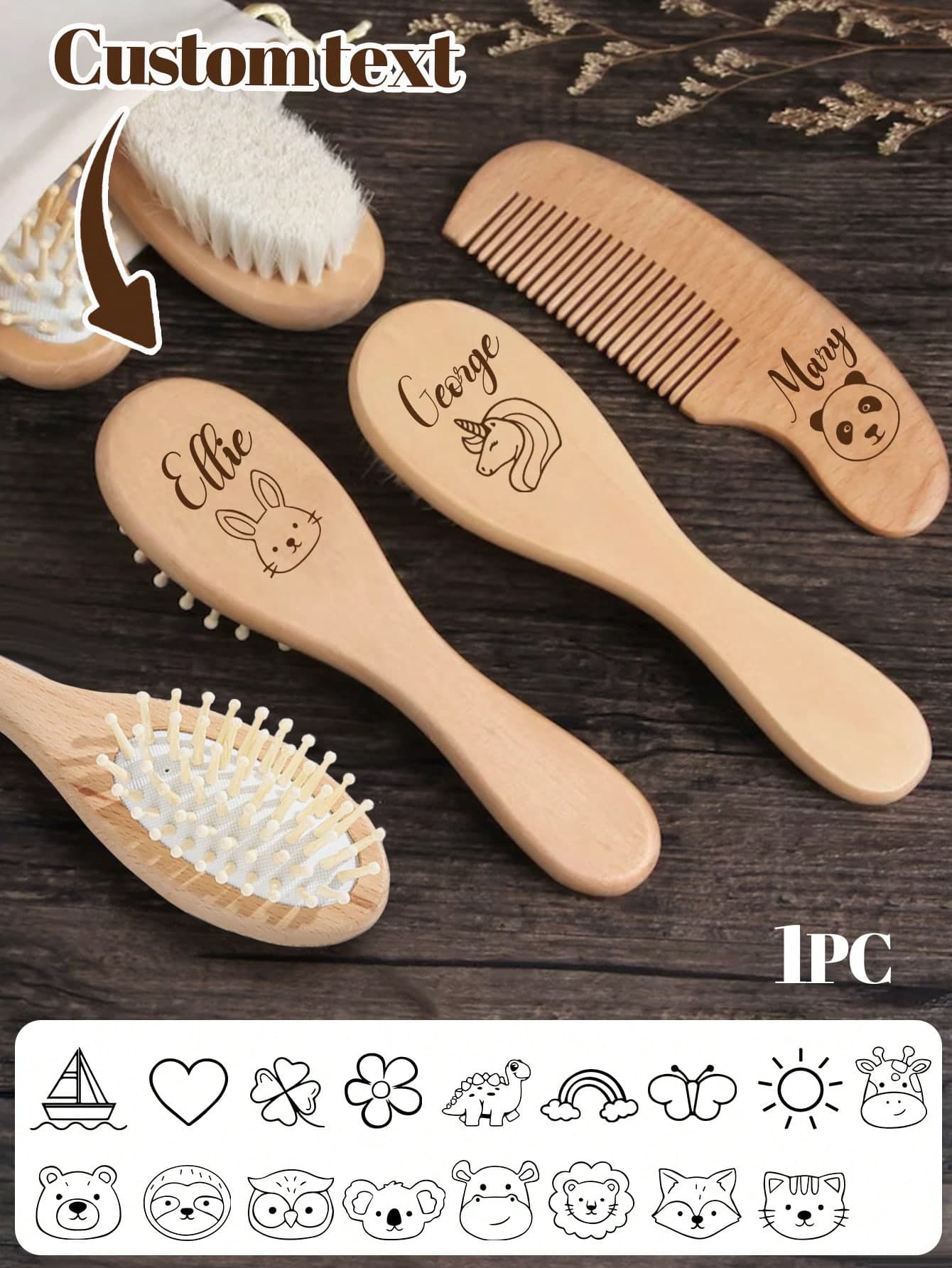 1pc Personalized Comb Set, Customizable Name Hairbrush, Engraved Wooden Hairbrush, Head Massager, Multi-Functional, Highly Decorative