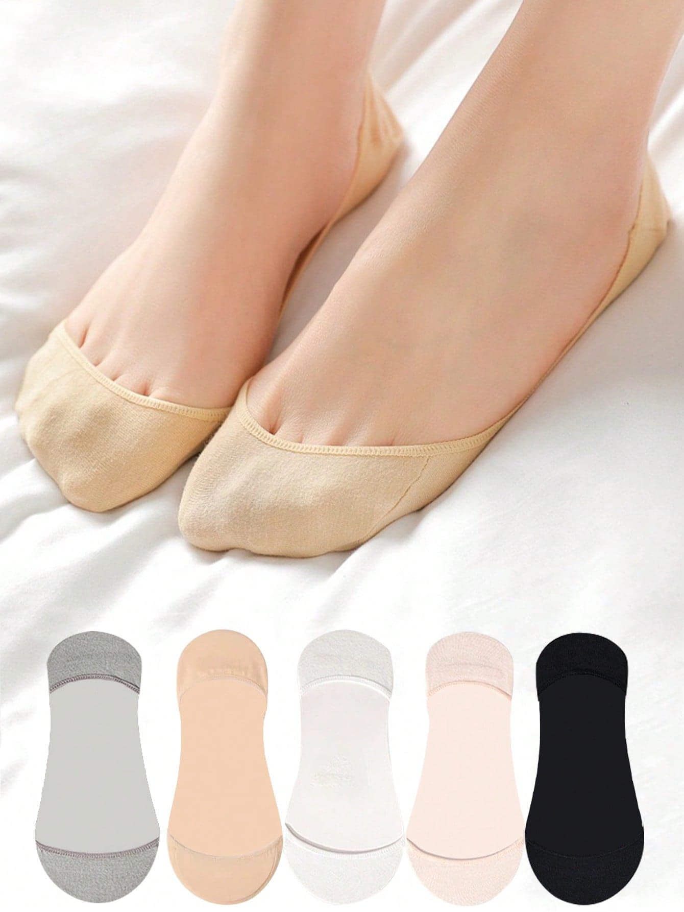 5 Pairs Women's Soft Breathable Short Socks, Solid Colors (White/Black), Non-Slip Boat Socks, Spring/Summer, Christmas Gift