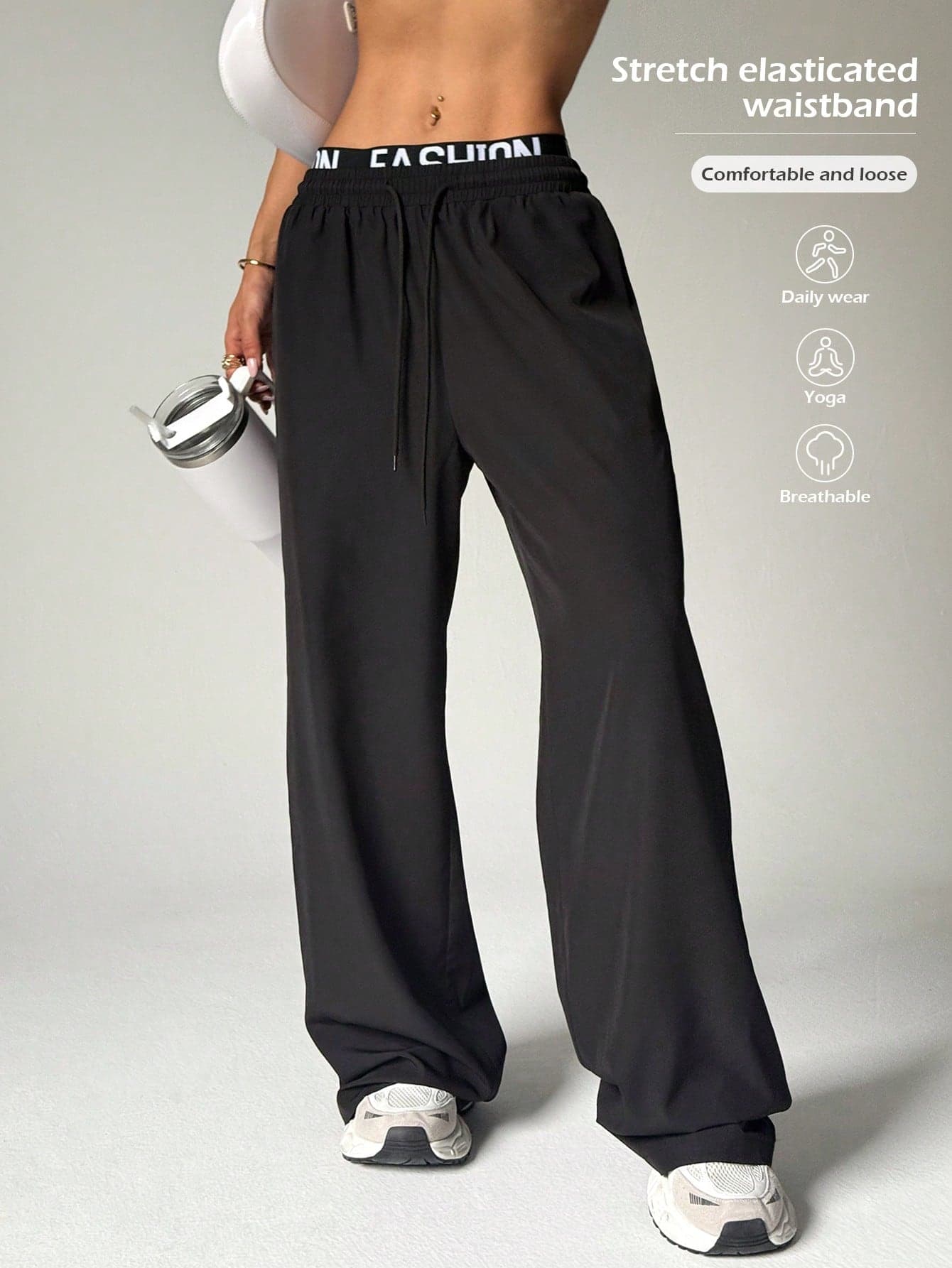 Women's Wide Leg Woven Joggers - High Waist Yoga Loose Fit Pants, Soft And Comfortable Athletic Casual Pants, Running, Travel Sports