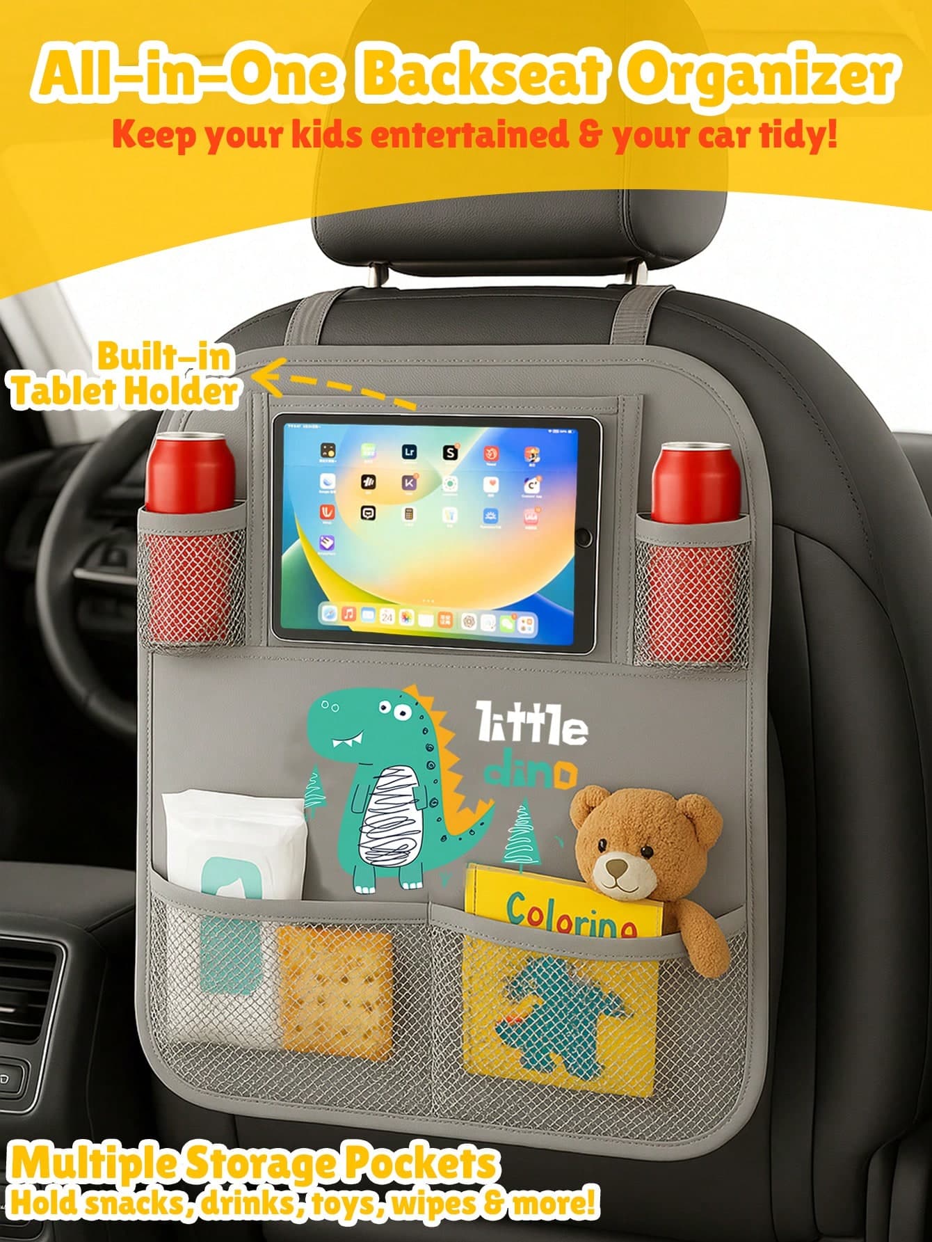 Children/Toddler Car Seat Organizer Bag (1pc), Car Back Seat Organizer, Back Seat Kick Mat, Car Back Seat Cover, Seat Back Protector, Children/Toddler Kick Mat, Travel Accessories, Back Seat Organizer Bag