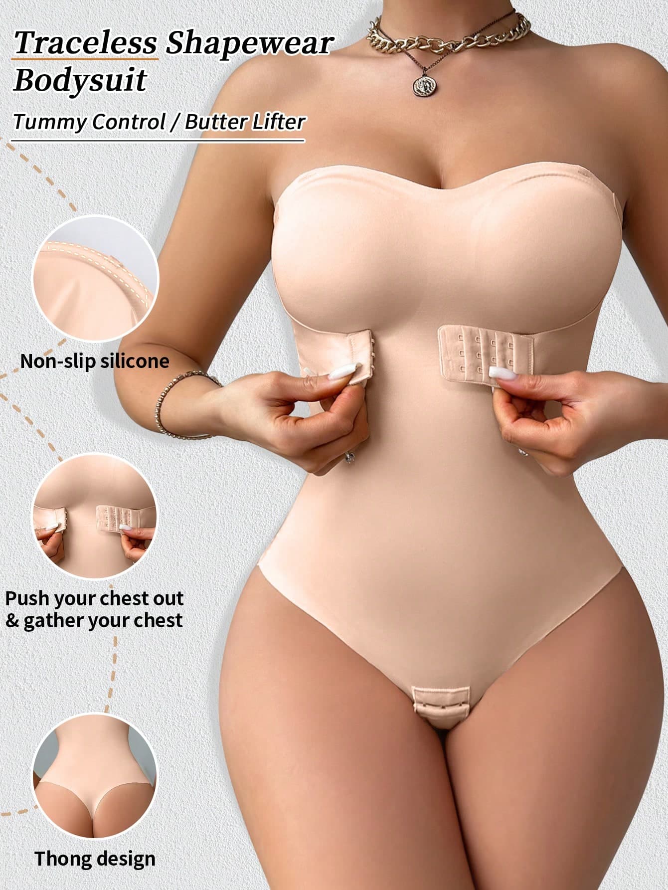 Women Seamless One-Piece Shapewear Strapless Front Closure Slip Waist And Abdomen Slimming Jumpsuit