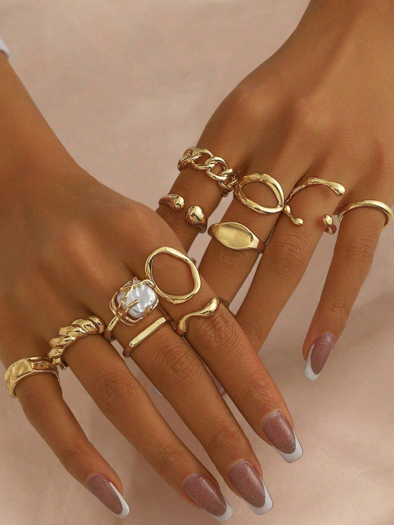 12pcs/Set Punk Style Geometric Rings Set, Vintage Fashion Jewelry Gifts For Women, Works With Daily Outfits And Party Accessories