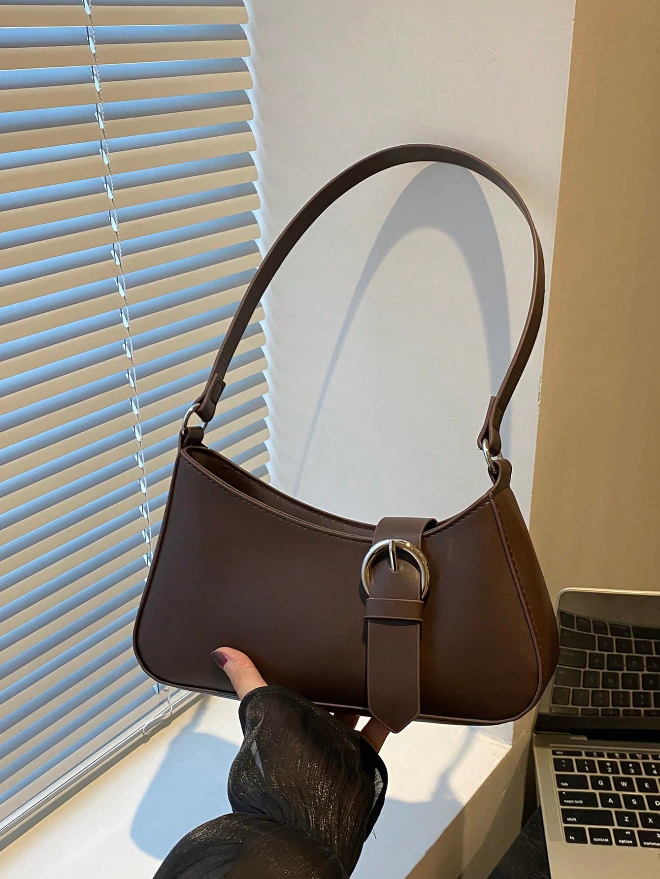 Livesso Fashionable And Simple Solid Color Belt Decoration Shoulder Bag, Suitable For Shopping,