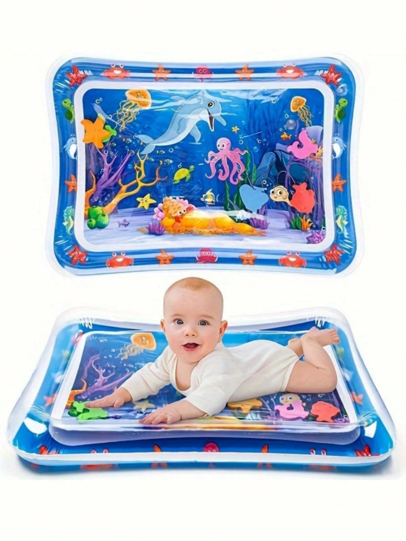 Toddler Extra Large Inflatable Water Play Mat, Can Be Filled With Warm Water Below 40°C In Cold Weather Or Moderate Cool Water In Hot Weather, Featuring Colorful Underwater Floating Toys Scene To Promote Physical And Sensory Development, Perfect Gift For Boys And Girls
