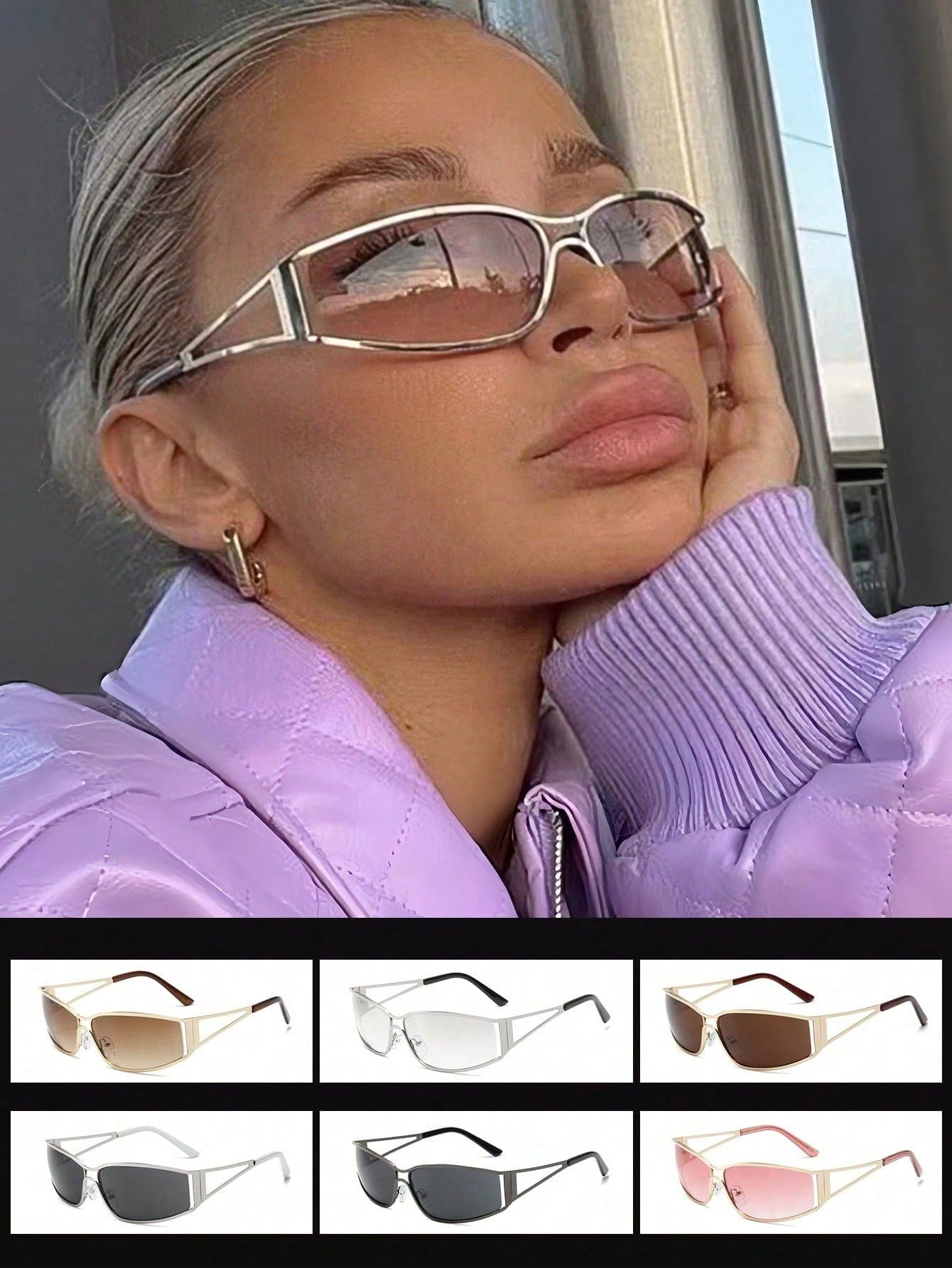 1 Pair Y2K Metallic Silver Coated Fashion Glasses, Suitable For Summer Beach, Outdoor Activities And Travel