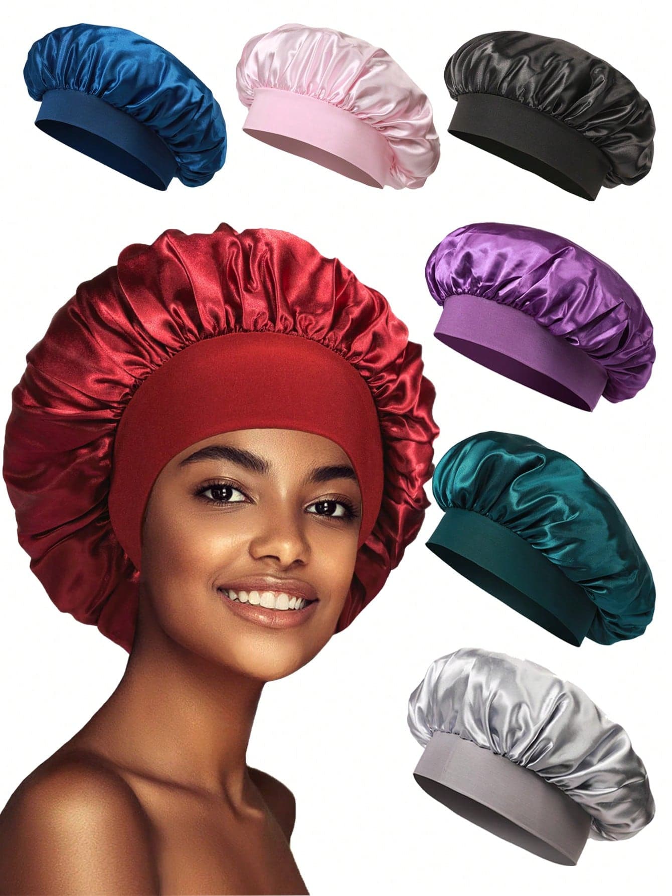 4pcs Silk Sleep Cap, Satin Lining, Stretchy Band, Suitable For Curly Hair